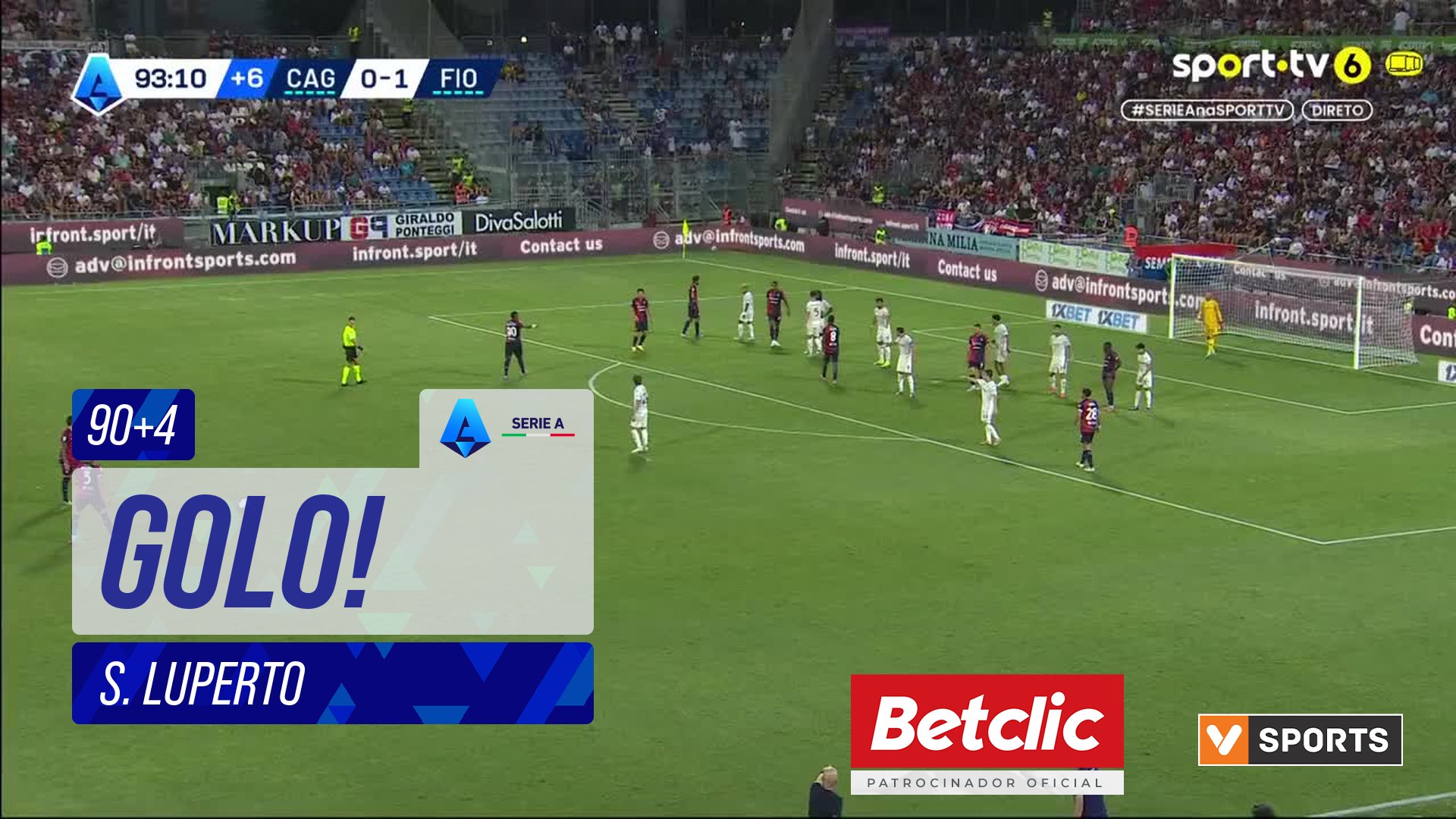 GOLO! Cagliari, S. Luperto aos 90'+4', Cagliari 1-1 Fiorentina