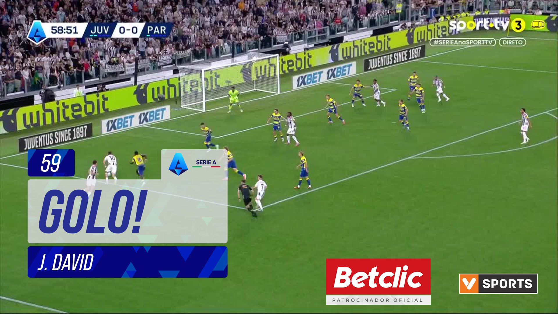 GOLO! Juventus, J. David aos 59', Juventus 1-0 Parma