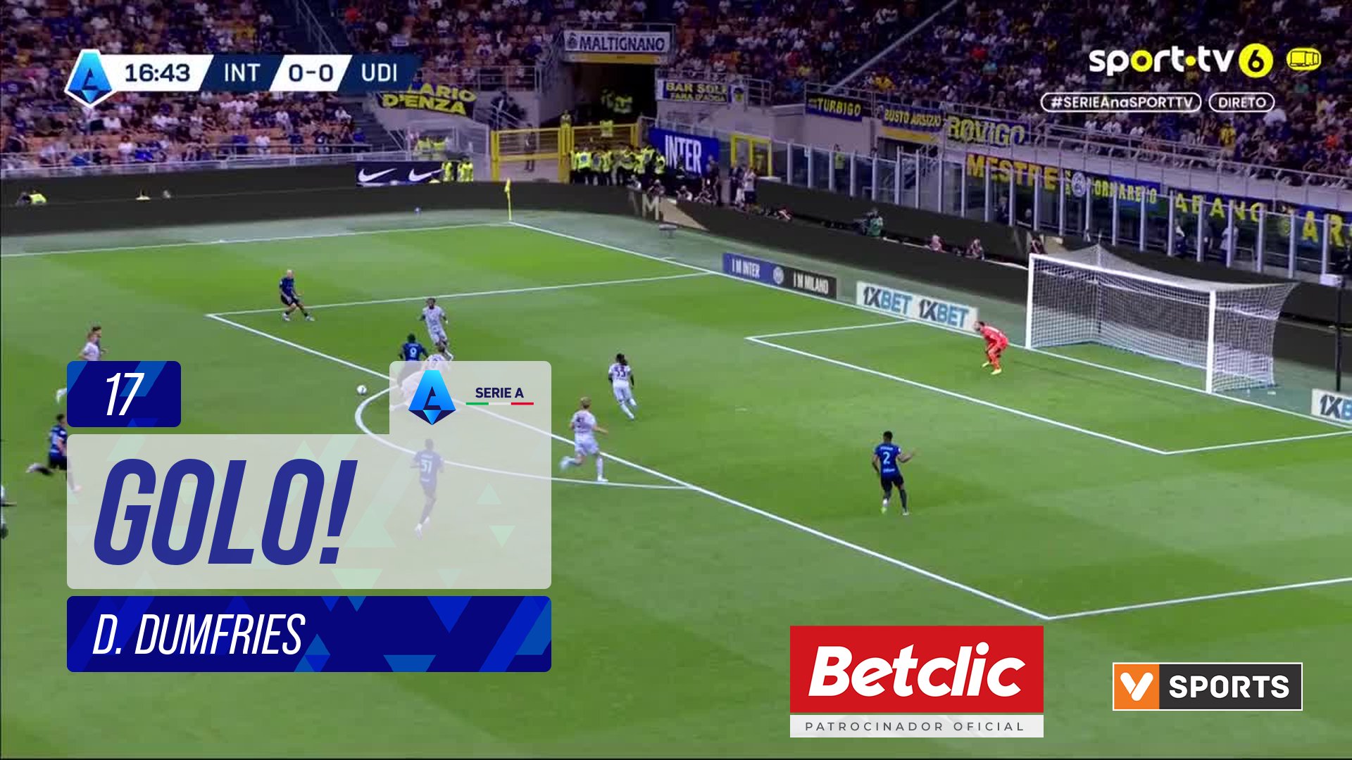 GOLO! Internazionale, D. Dumfries aos 17', Internazionale 1-0 Udinese
