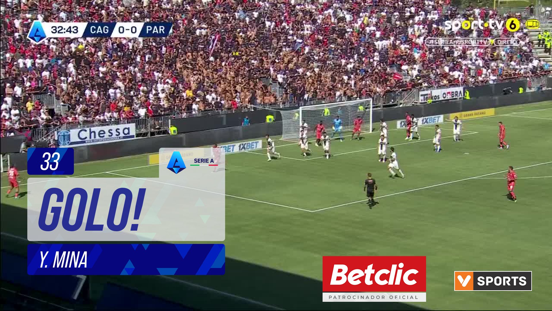 GOLO! Cagliari, Y. Mina aos 33', Cagliari 1-0 Parma