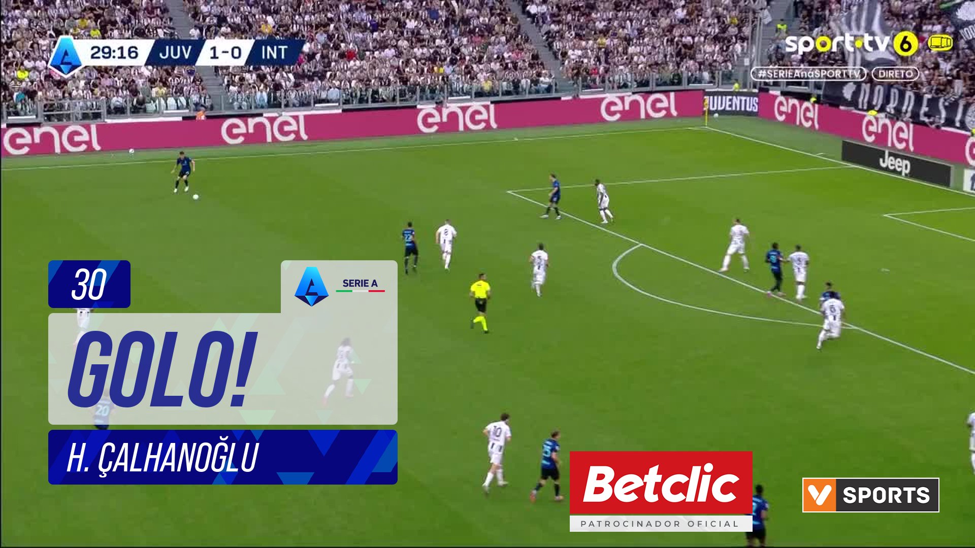 GOLO! Internazionale, H. Çalhanoğlu aos 30', Juventus 1-1 Internazionale