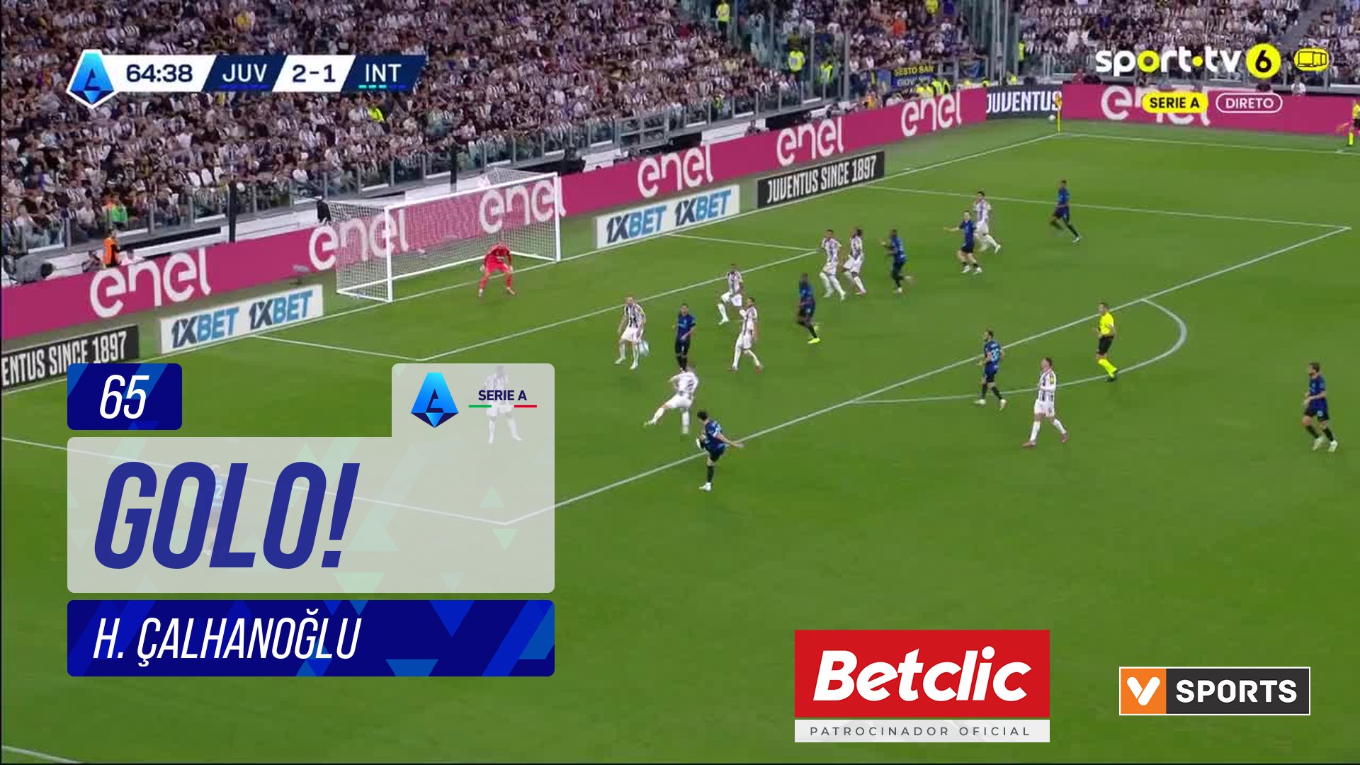 GOLO! Internazionale, H. Çalhanoğlu aos 65', Juventus 2-2 Internazionale