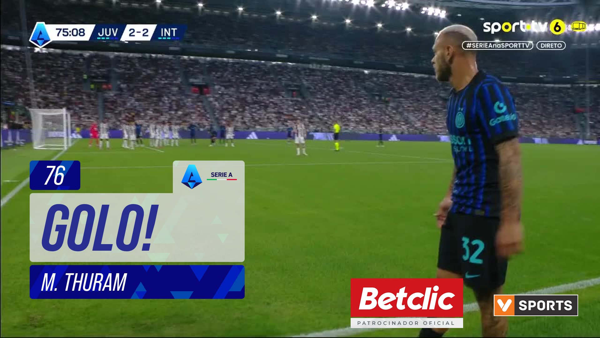 GOLO! Internazionale, M. Thuram aos 76', Juventus 2-3 Internazionale