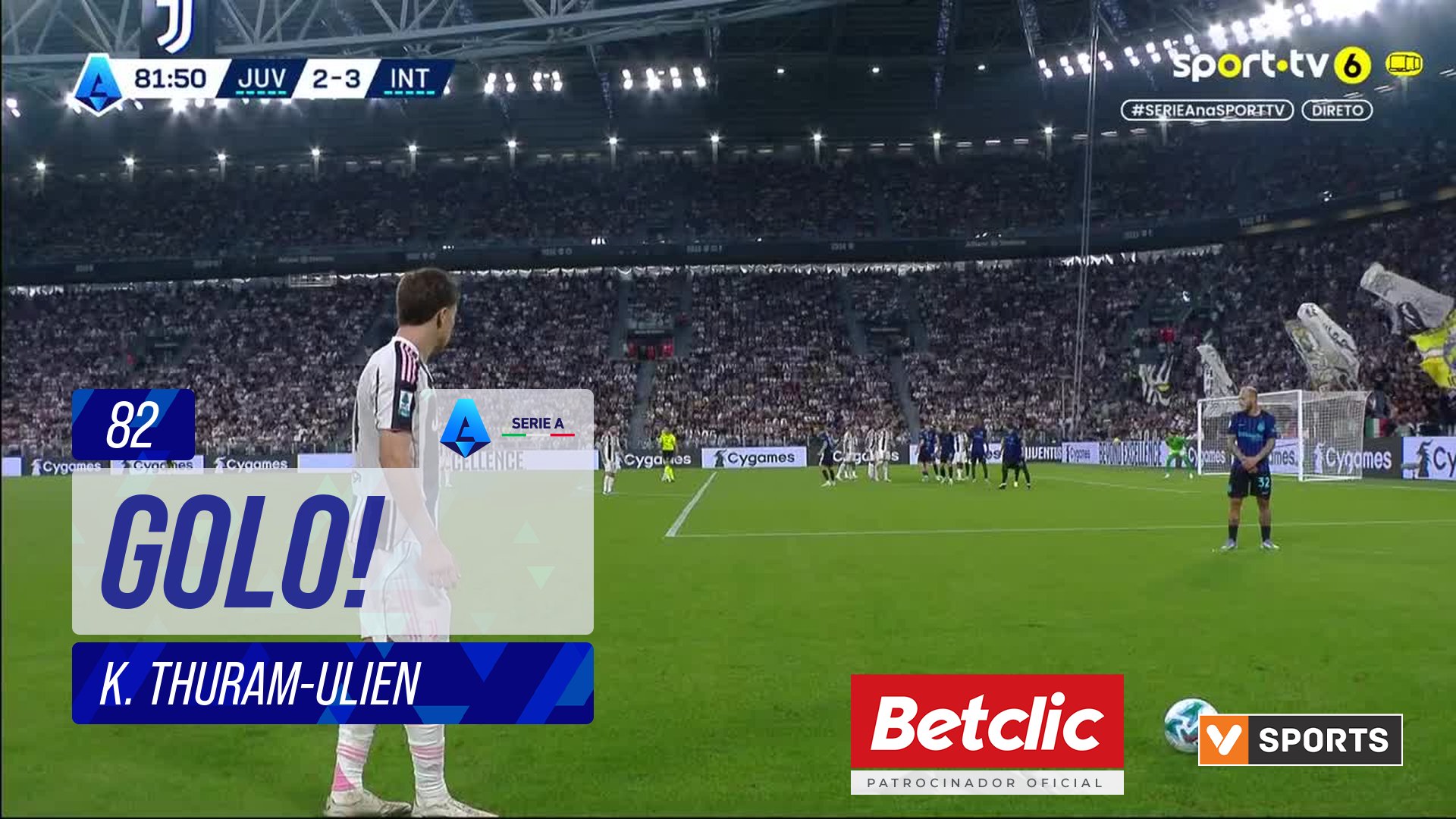 GOLO! Juventus, K. Thuram-Ulien aos 82', Juventus 3-3 Internazionale
