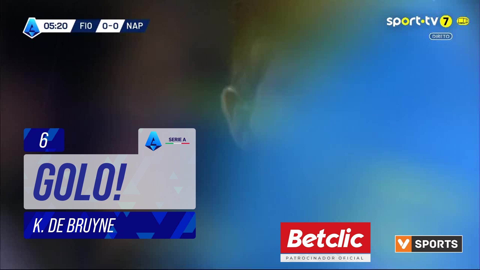 GOLO! Napoli, K. De Bruyne aos 6', Fiorentina 0-1 Napoli
