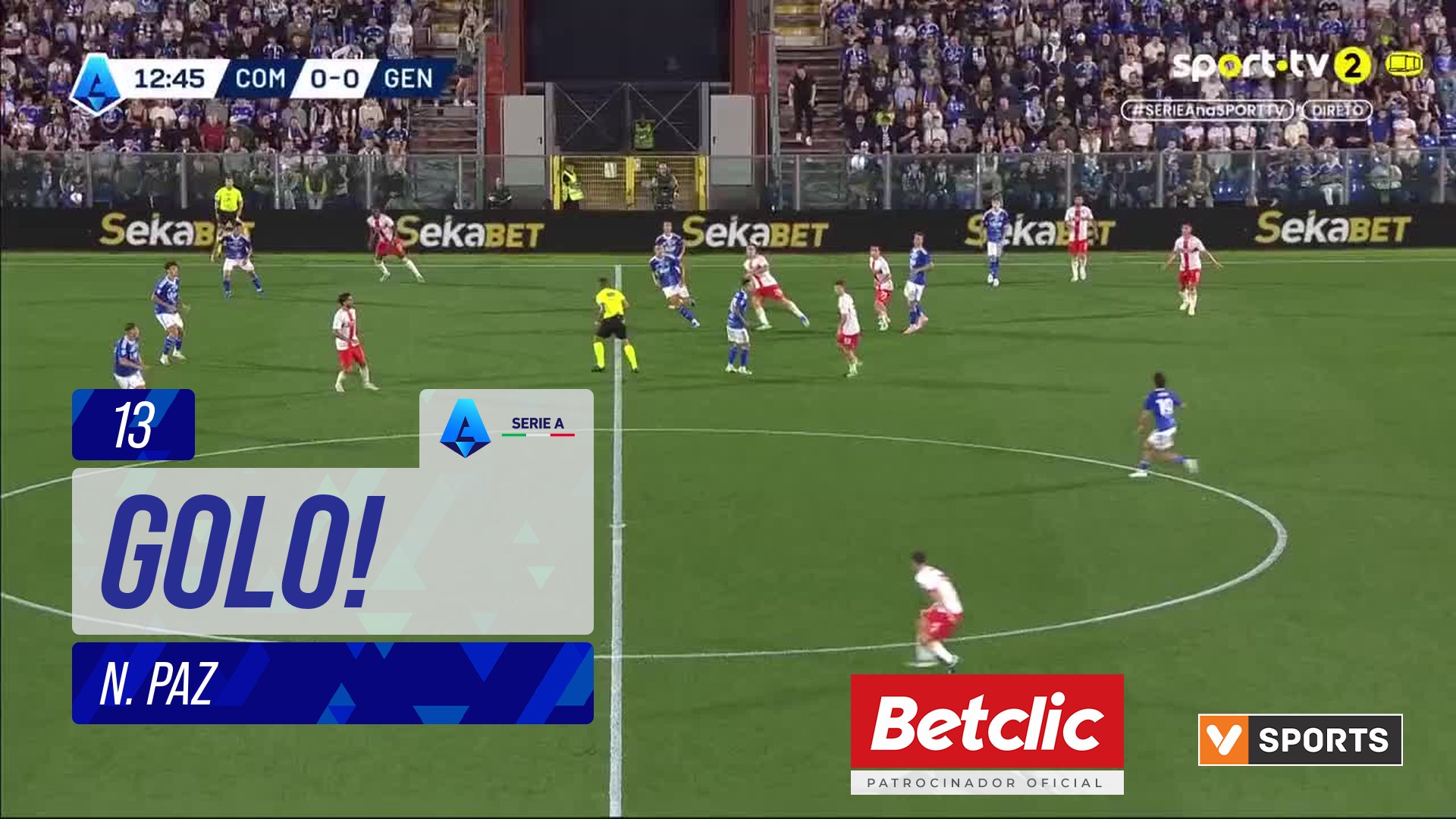 GOLO! Como, N. Paz aos 13', Como 1-0 Genoa