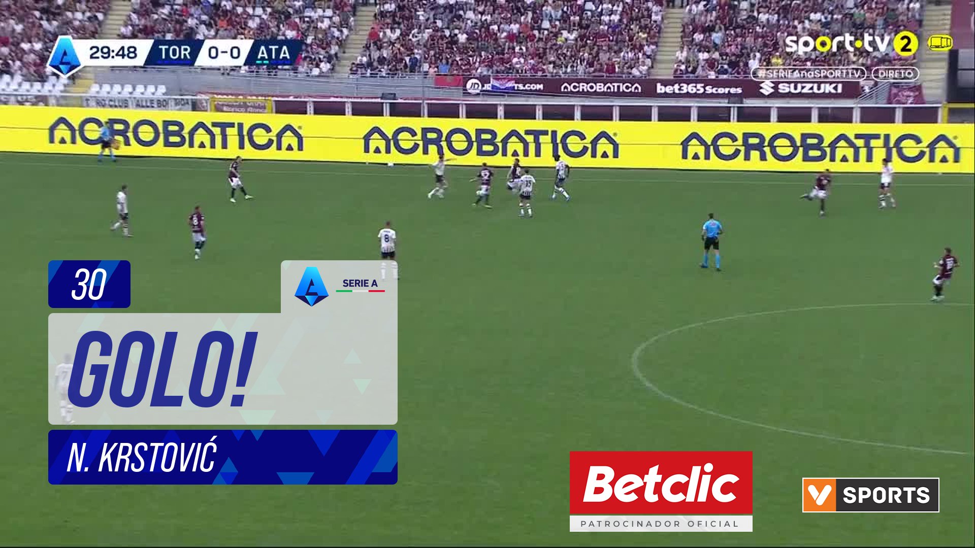 GOLO! Atalanta, N. Krstović aos 30', Torino 0-1 Atalanta