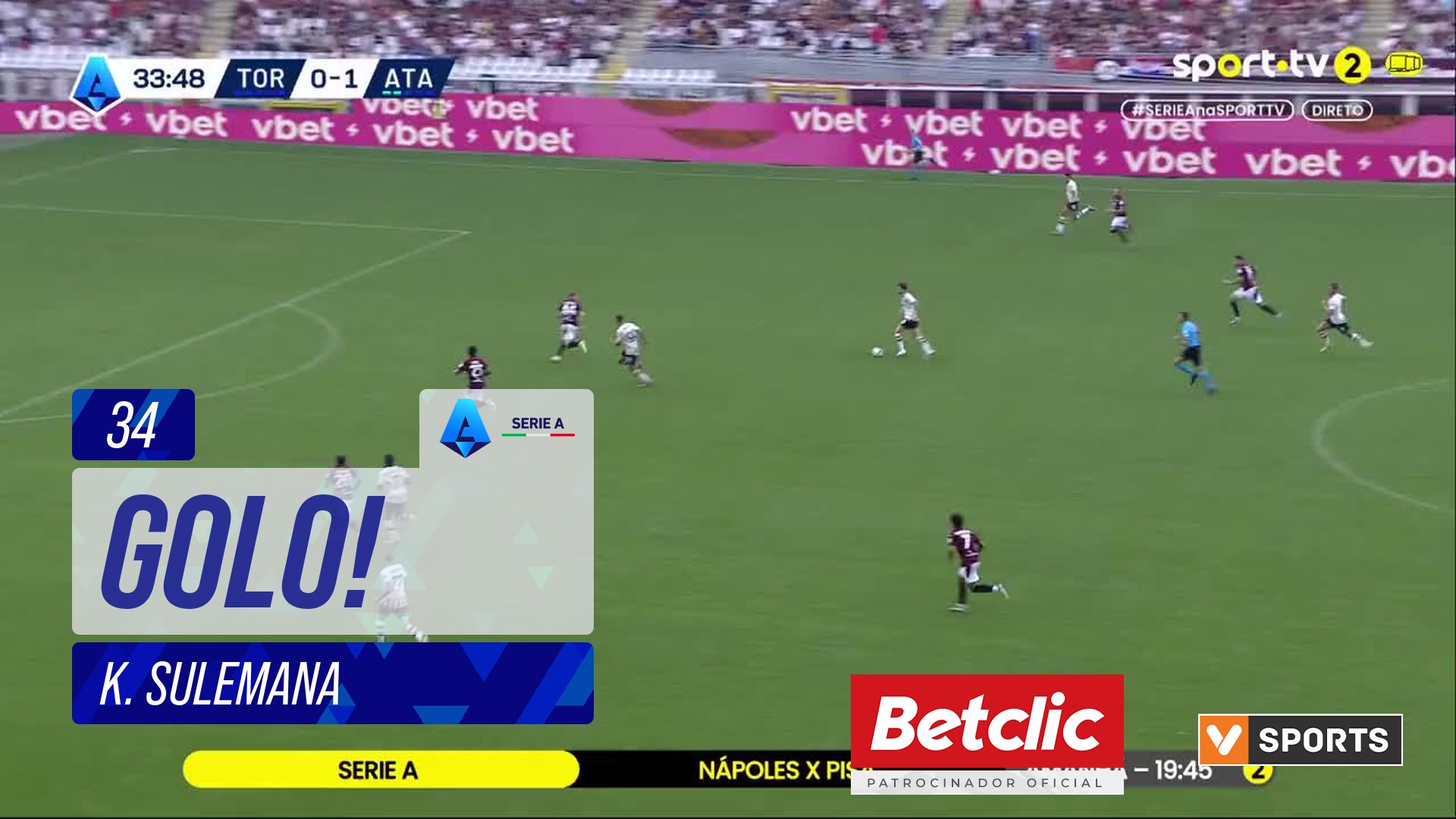 GOLO! Atalanta, K. Sulemana aos 34', Torino 0-2 Atalanta