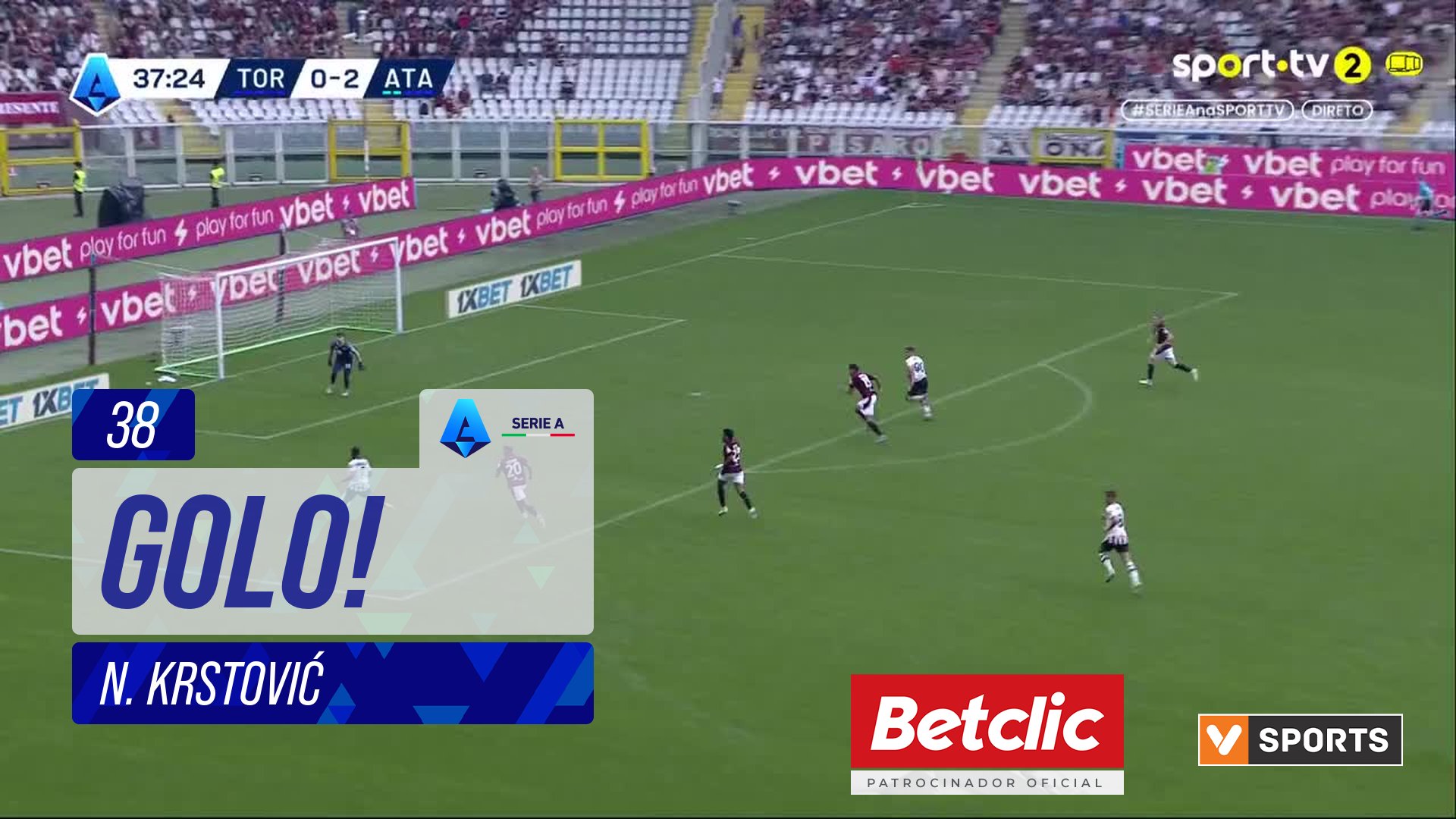 GOLO! Atalanta, N. Krstović aos 38', Torino 0-3 Atalanta