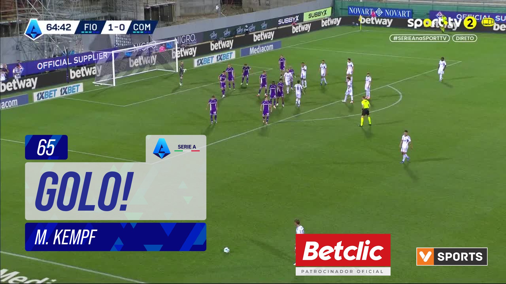 GOLO! Como, M. Kempf aos 65', Fiorentina 1-1 Como
