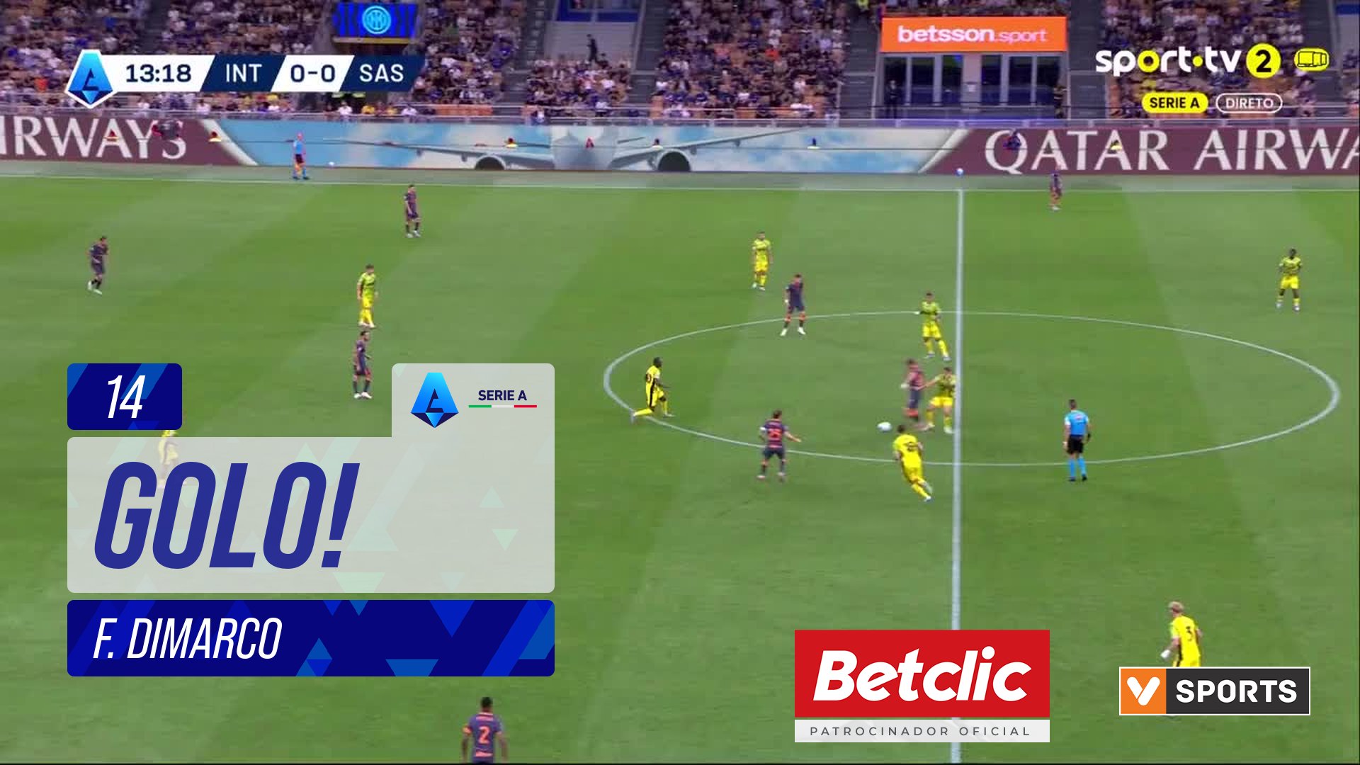 GOLO! Internazionale, F. Dimarco aos 14', Internazionale 1-0 Sassuolo