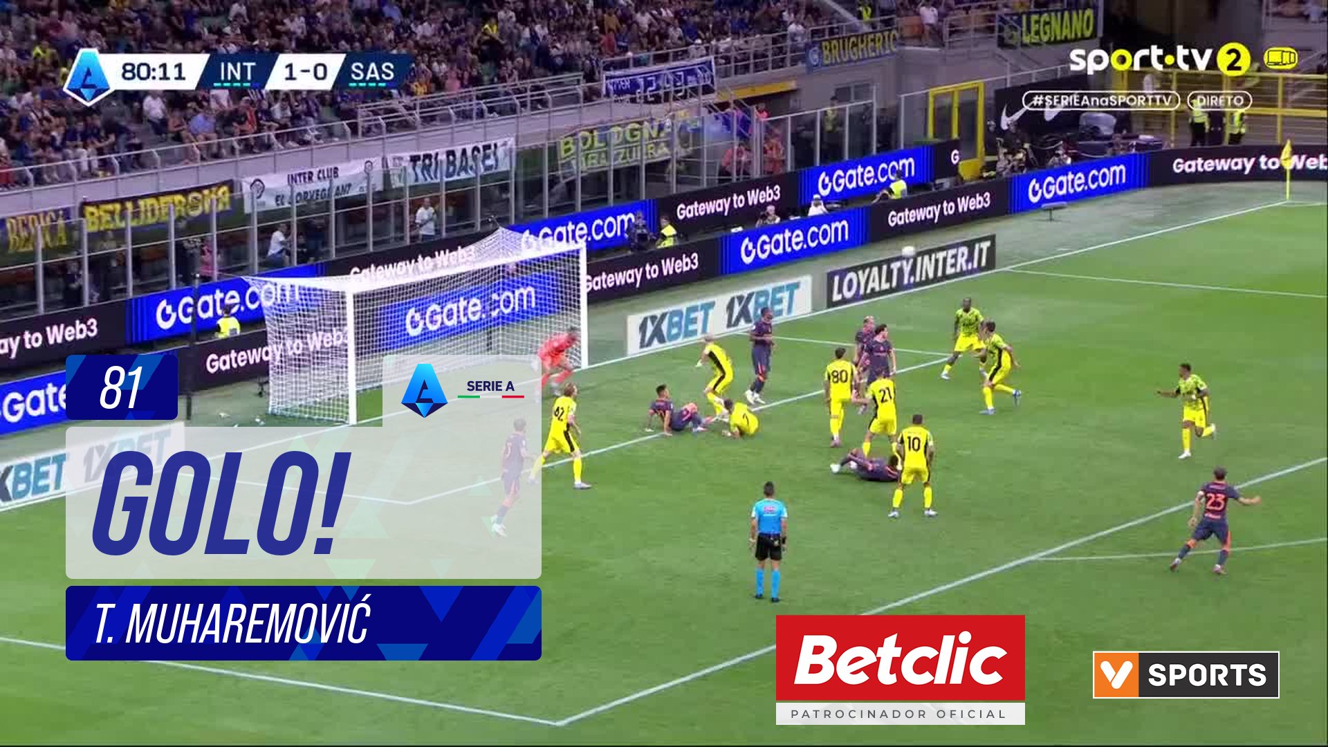 GOLO! Internazionale, T. Muharemović (p.b.) aos 81', Internazionale 2-0 Sassuolo
