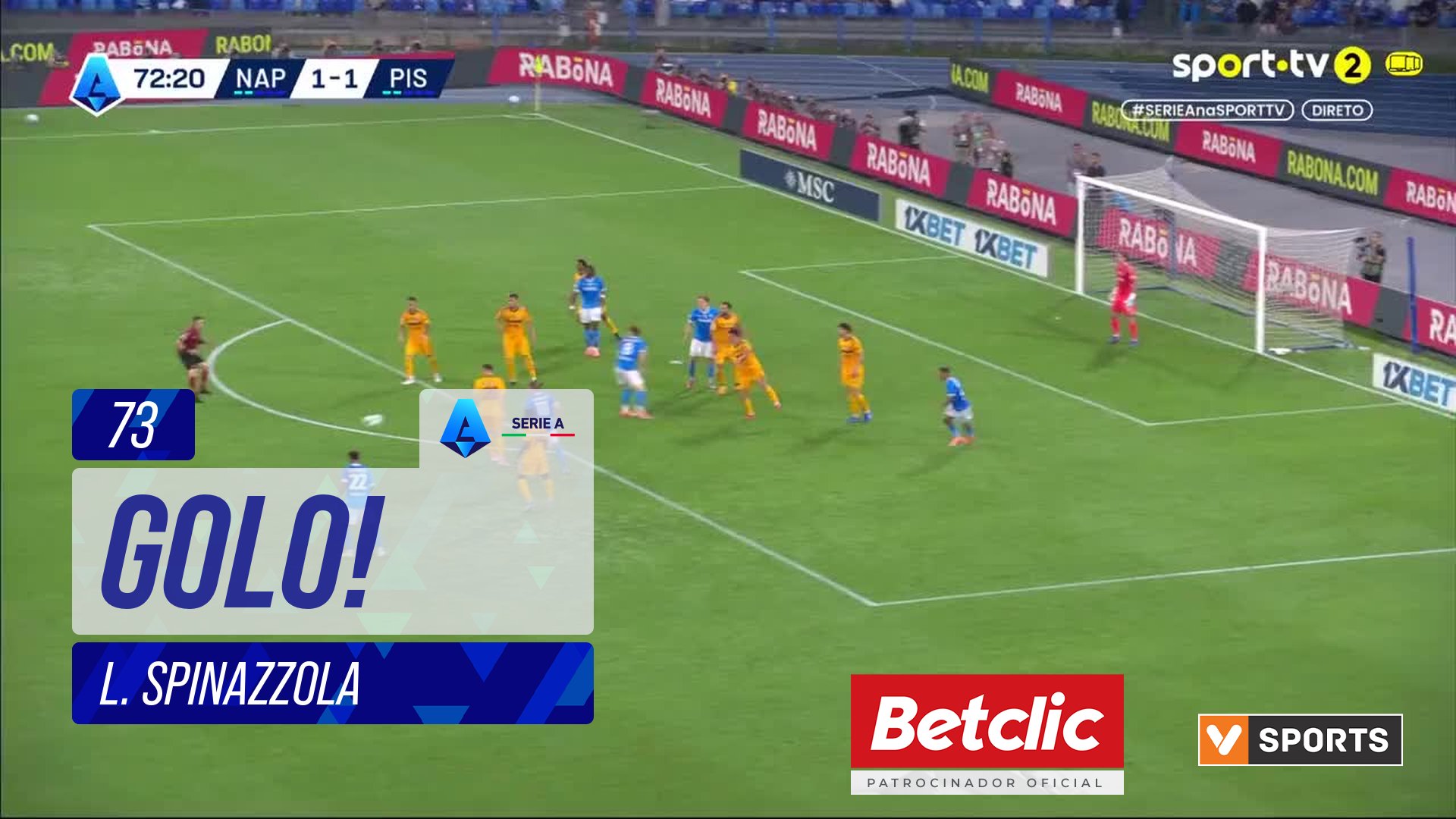 GOLO! Napoli, L. Spinazzola aos 73', Napoli 2-1 Pisa