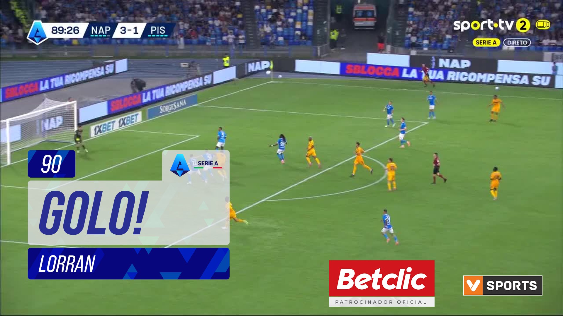 GOLO! Pisa, Lorran aos 90', Napoli 3-2 Pisa
