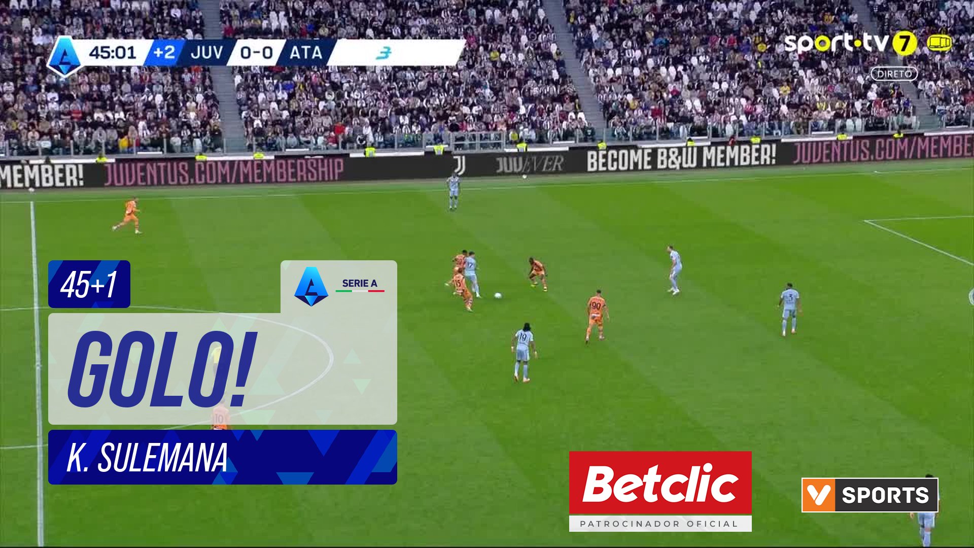 GOLO! Atalanta, K. Sulemana aos 45'+1', Juventus 0-1 Atalanta