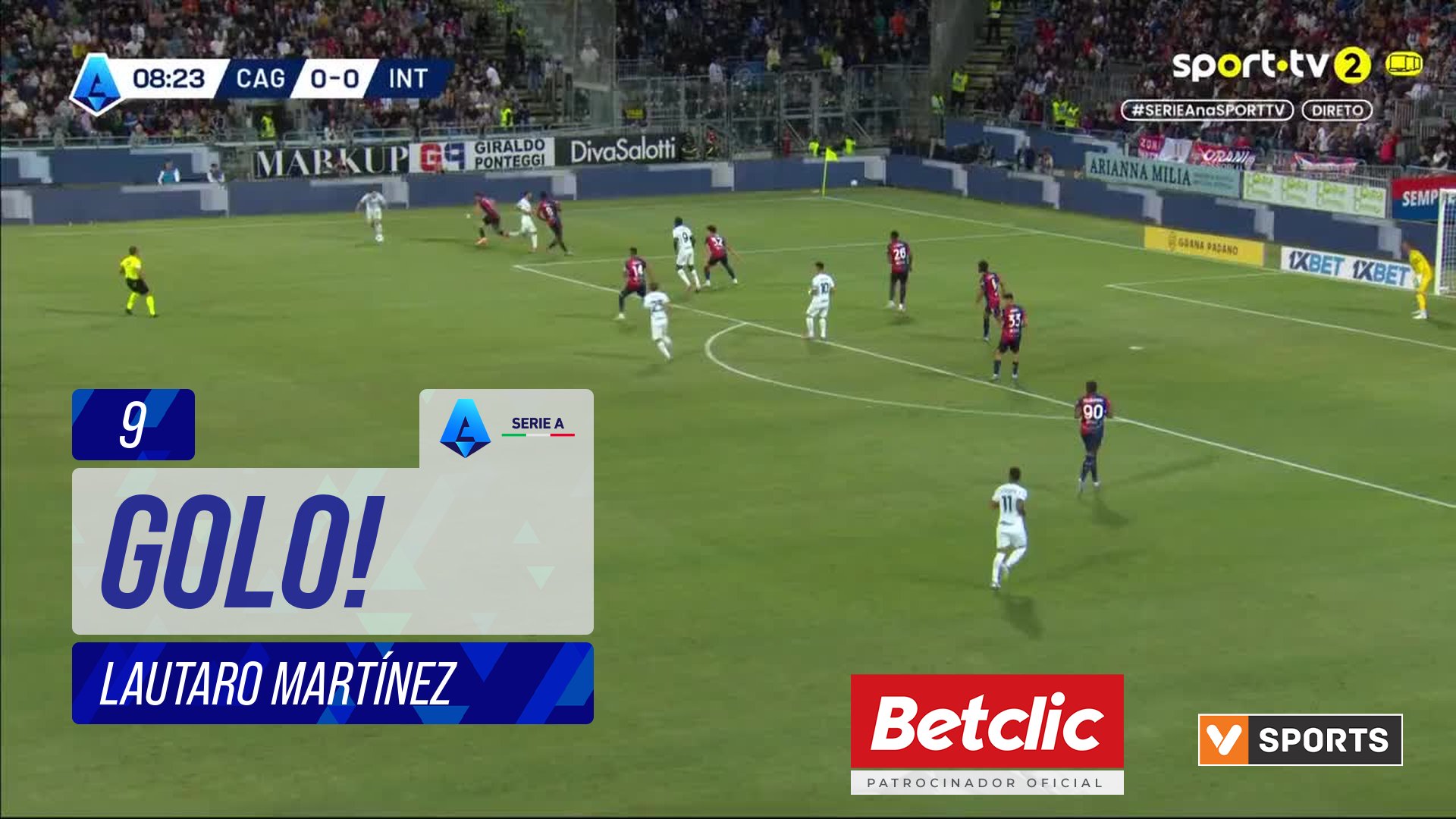 GOLO! Internazionale, Lautaro Martínez aos 9', Cagliari 0-1 Internazionale