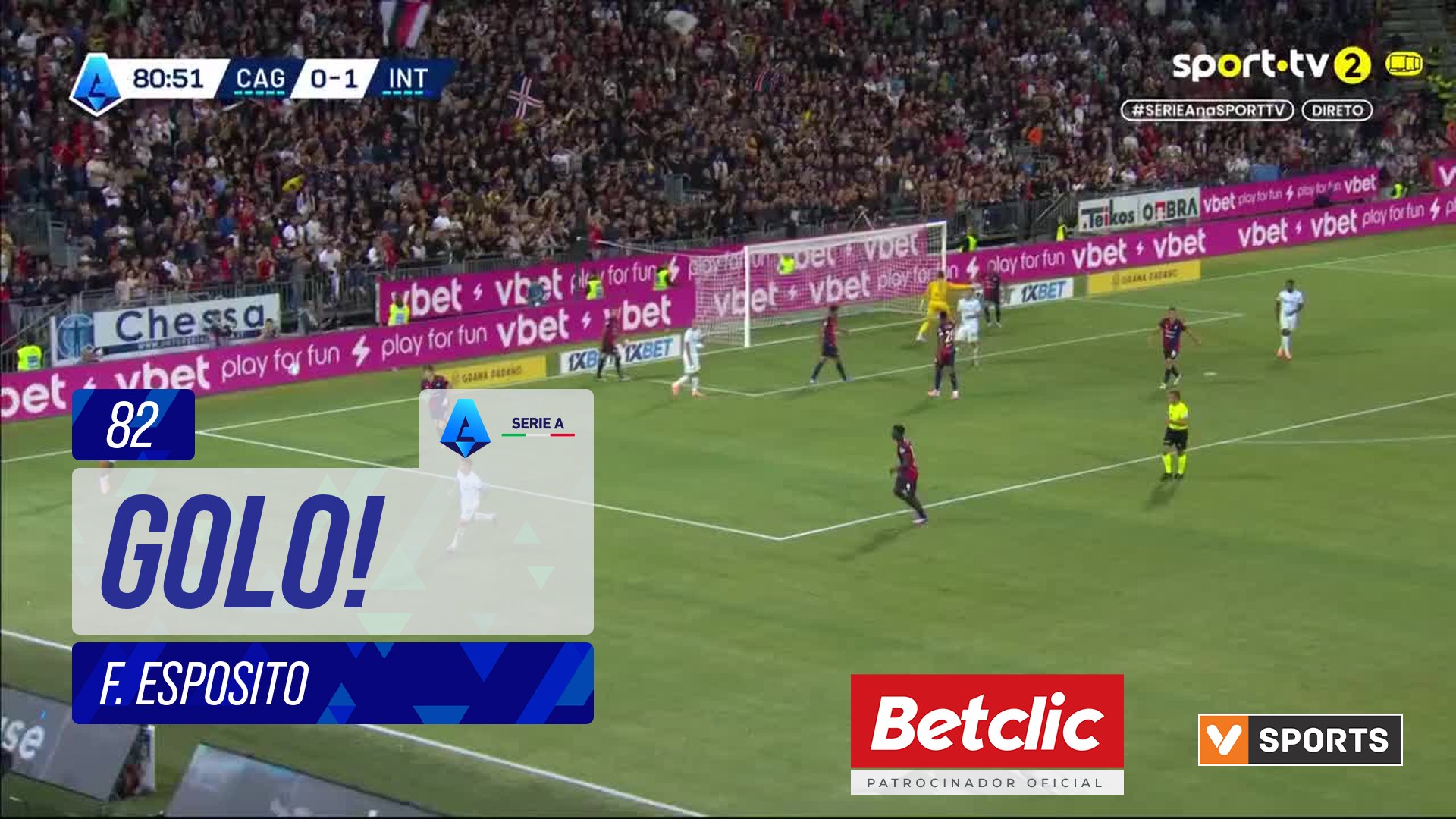 GOLO! Internazionale, F. Esposito aos 82', Cagliari 0-2 Internazionale