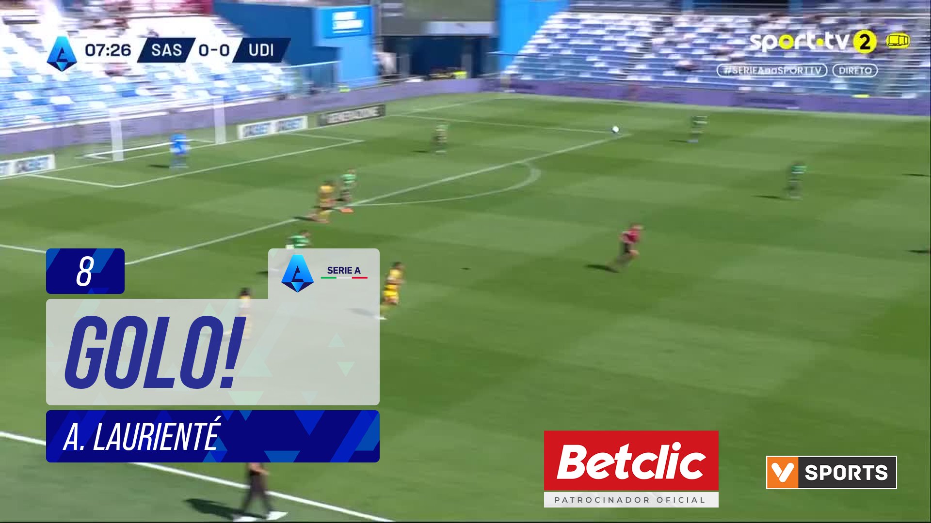 GOLO! Sassuolo, A. Laurienté aos 8', Sassuolo 1-0 Udinese