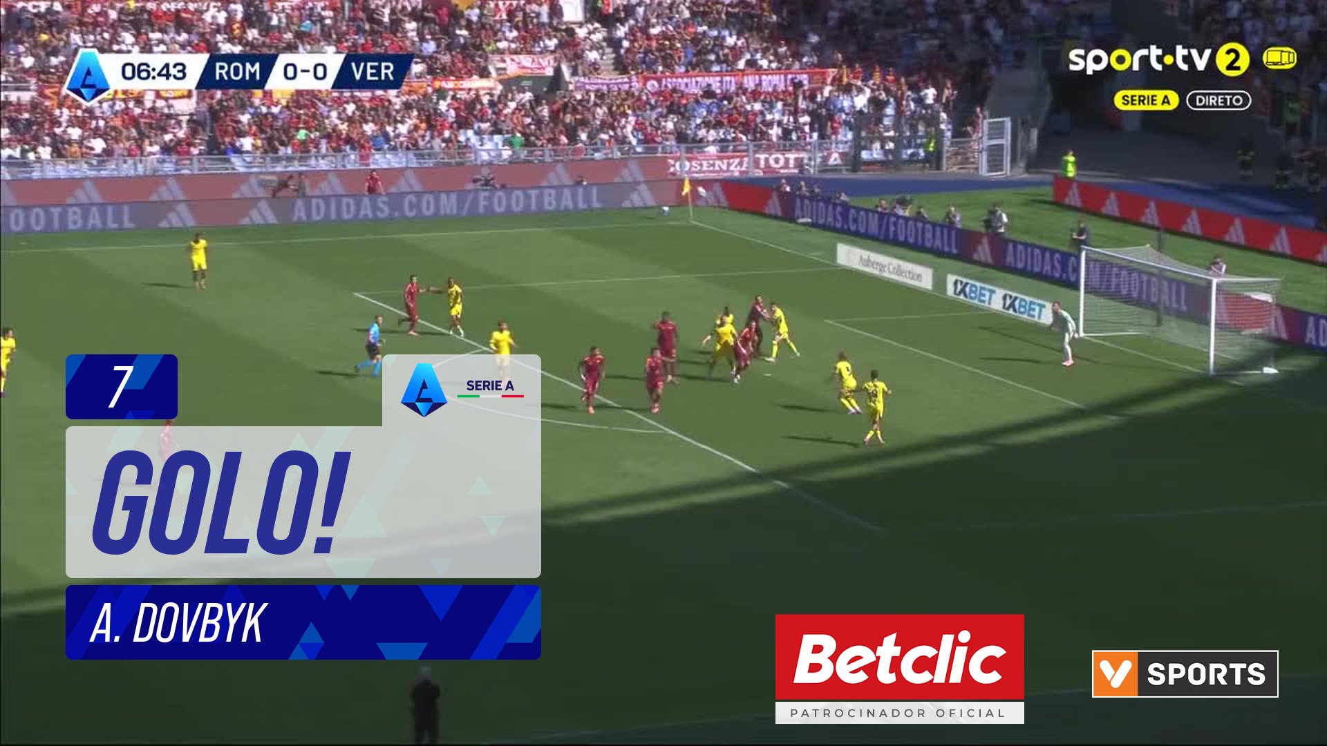 GOLO! Roma, A. Dovbyk aos 7', Roma 1-0 Verona