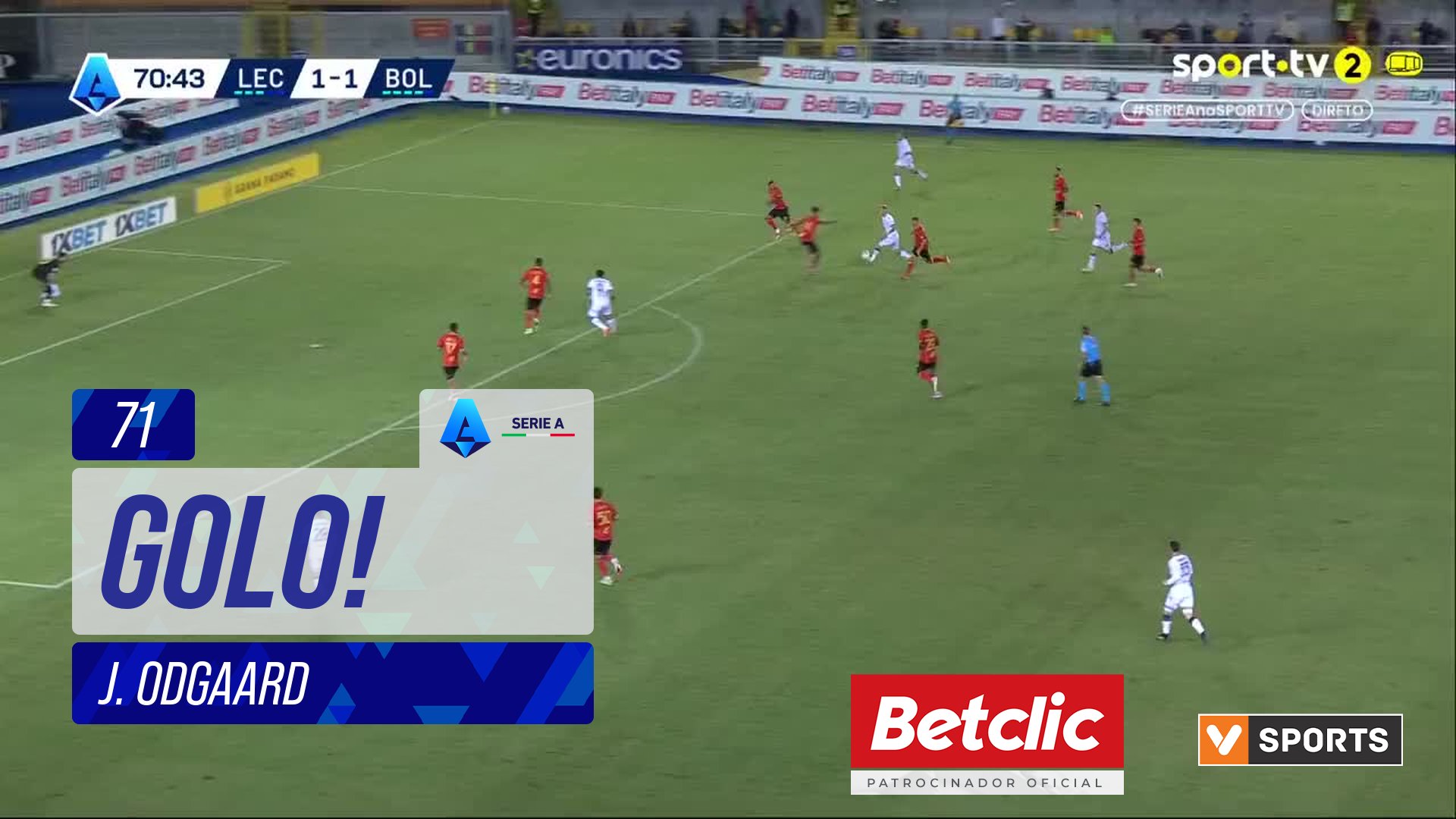 GOLO! Bologna, J. Odgaard aos 71', Lecce 1-2 Bologna