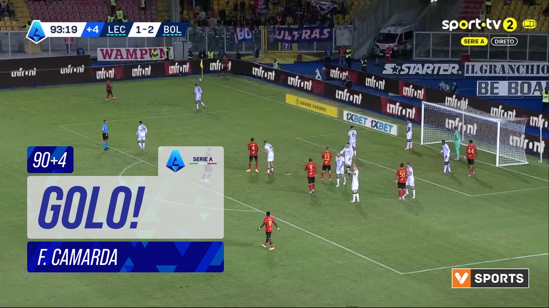 GOLO! Lecce, F. Camarda aos 90'+4', Lecce 2-2 Bologna
