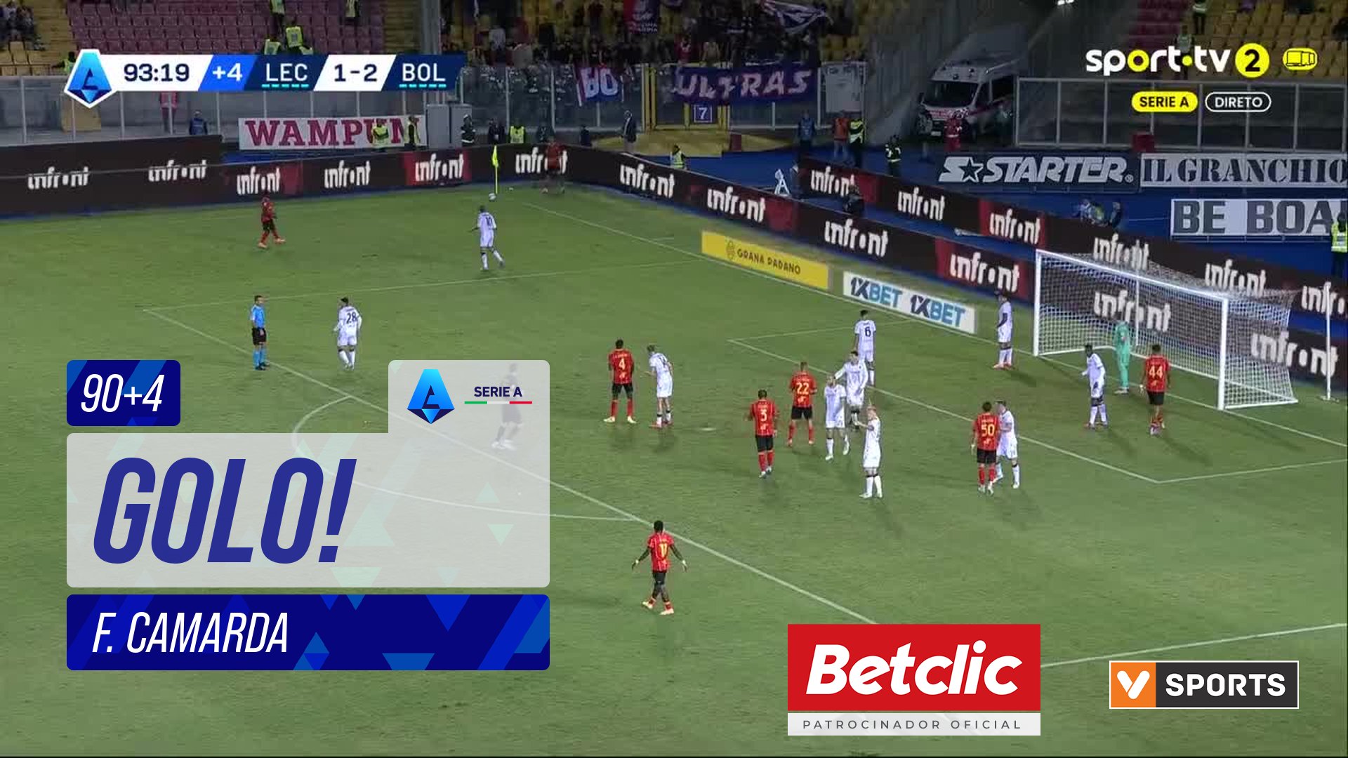 GOLO! Lecce, F. Camarda aos 90'+4', Lecce 2-2 Bologna