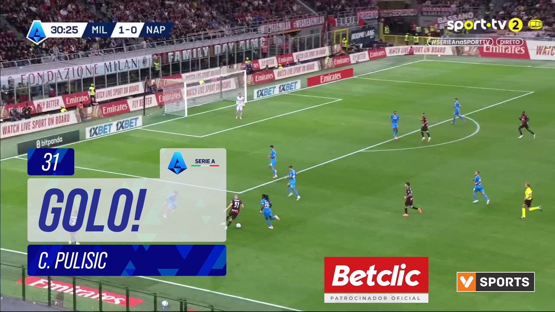 GOLO! Milan, C. Pulisic aos 31', Milan 2-0 Napoli