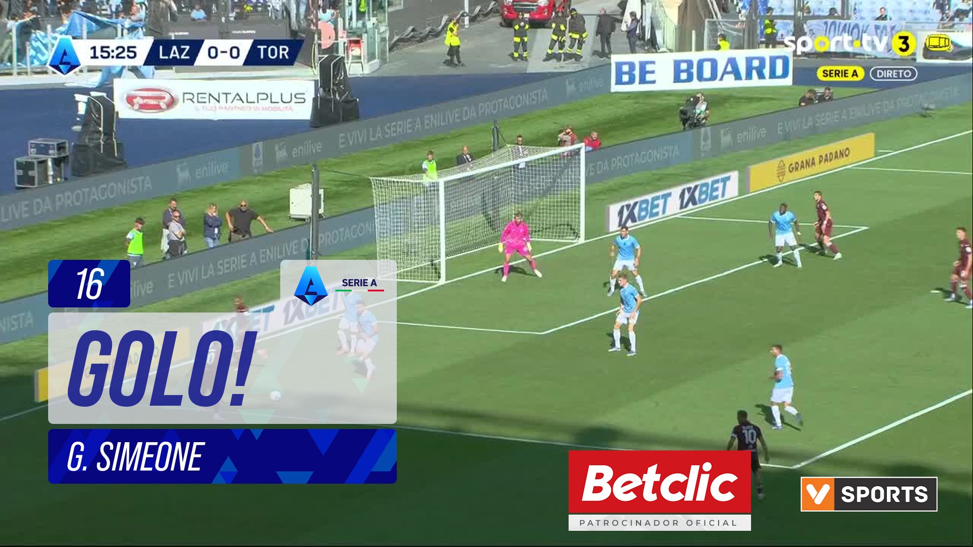 GOLO! Torino, G. Simeone aos 16', Lazio 0-1 Torino