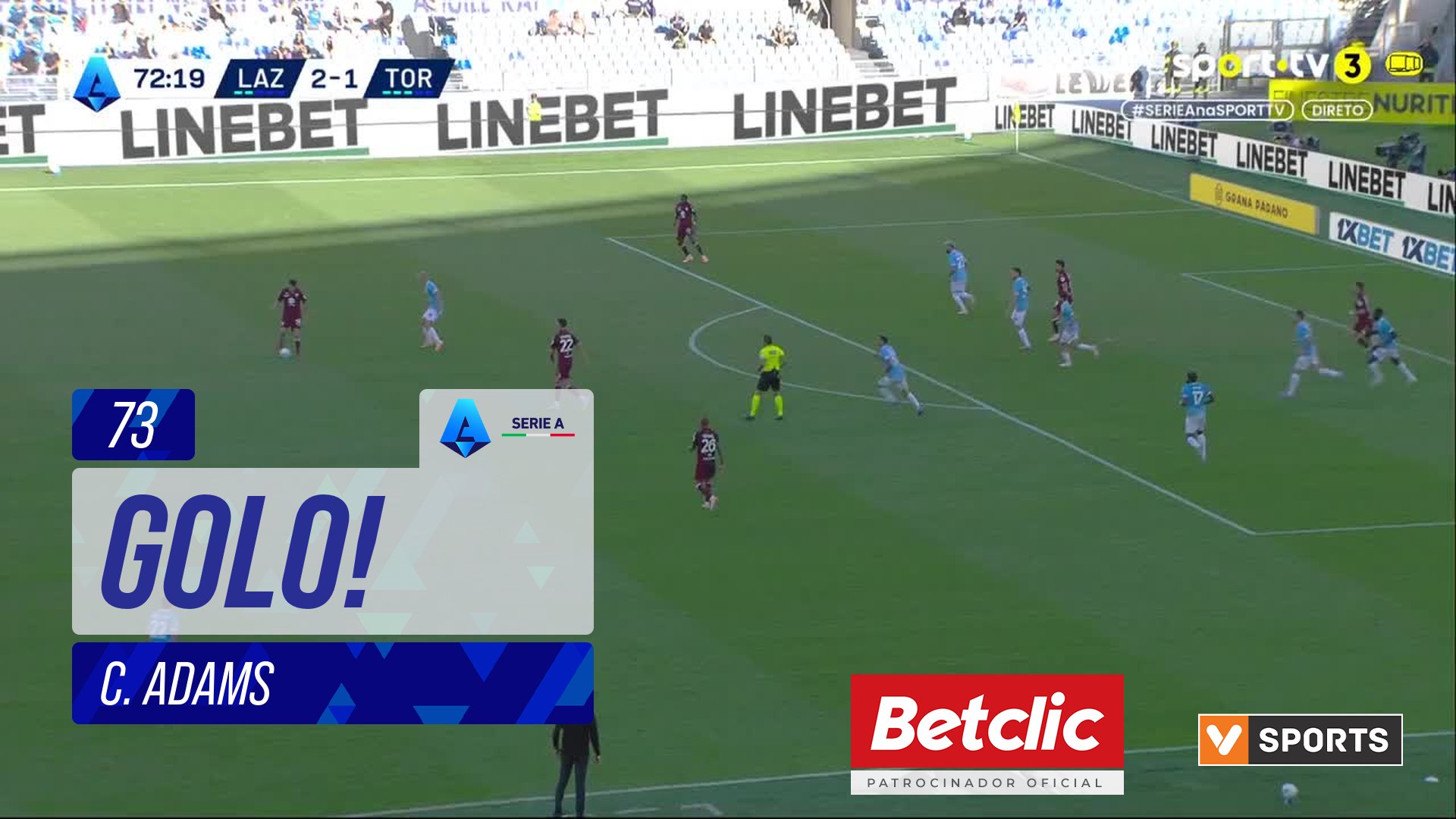 GOLO! Torino, C. Adams aos 73', Lazio 2-2 Torino