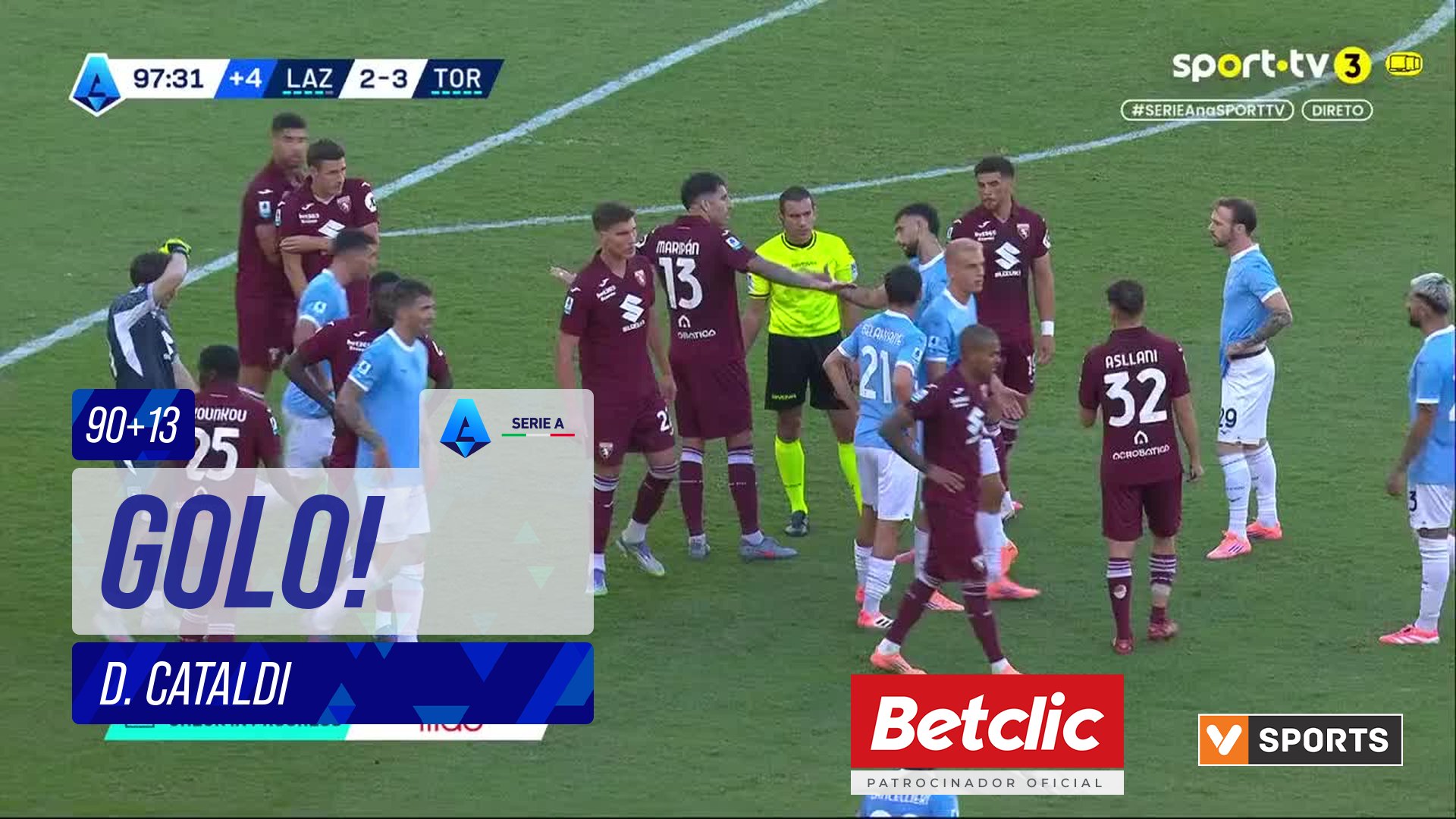 GOLO! Lazio, D. Cataldi aos 90'+13', Lazio 3-3 Torino