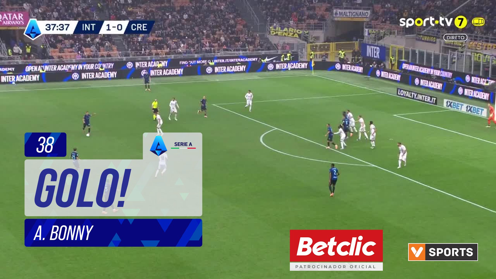 GOLO! Internazionale, A. Bonny aos 38', Internazionale 2-0 Cremonese