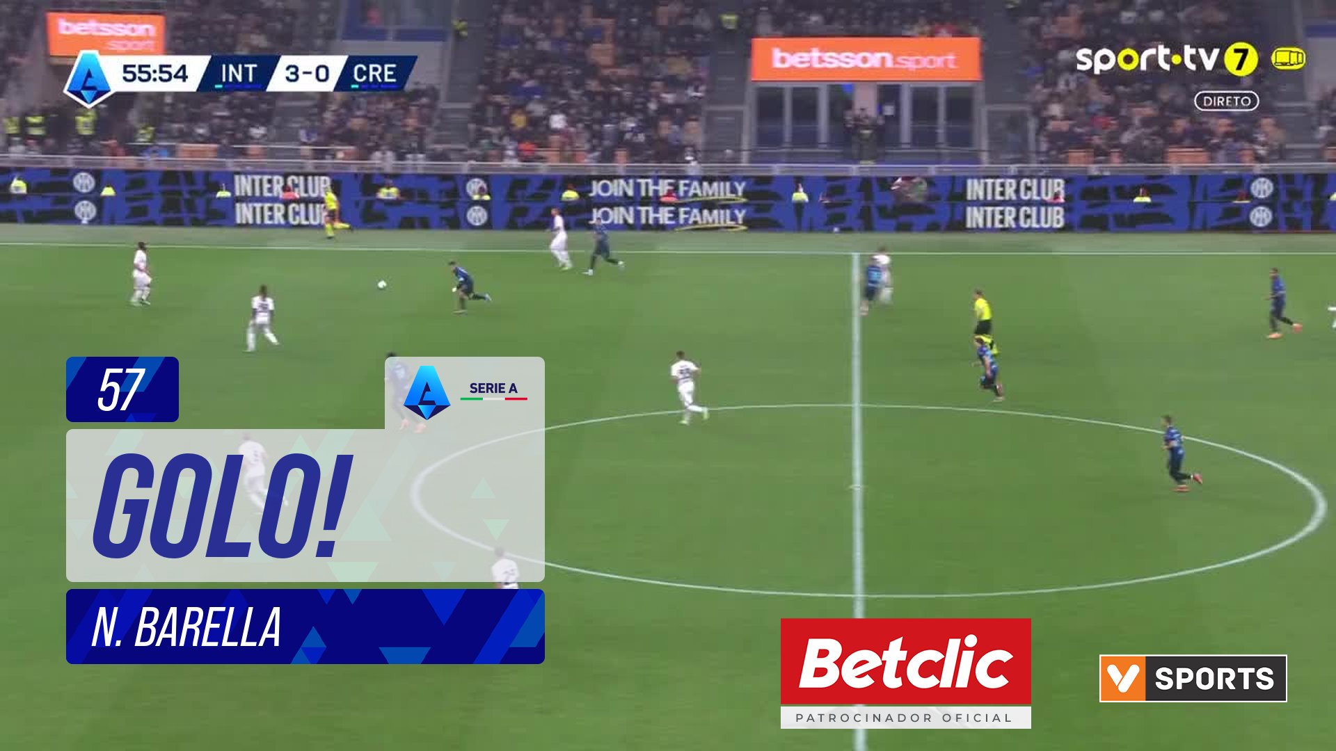 GOLO! Internazionale, N. Barella aos 57', Internazionale 4-0 Cremonese
