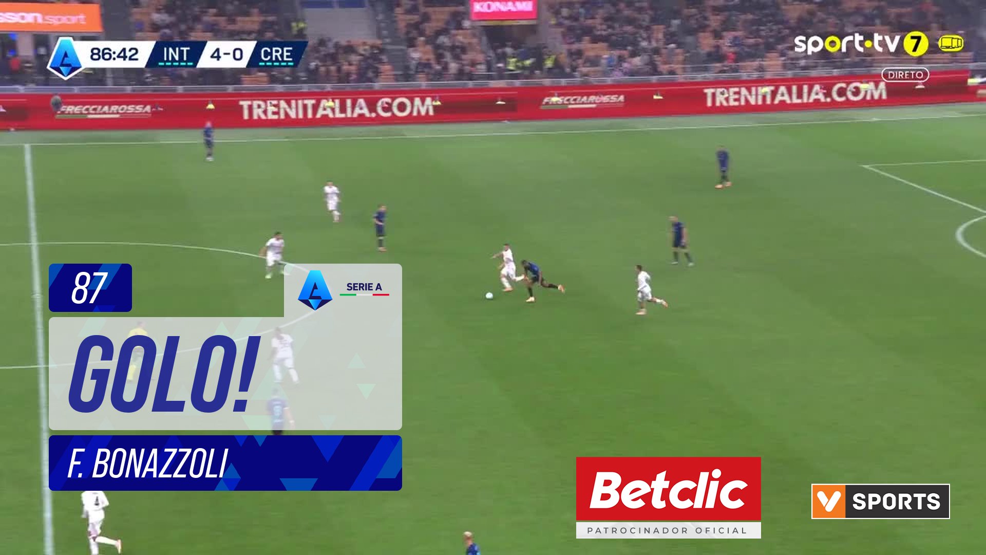 GOLO! Cremonese, F. Bonazzoli aos 87', Internazionale 4-1 Cremonese