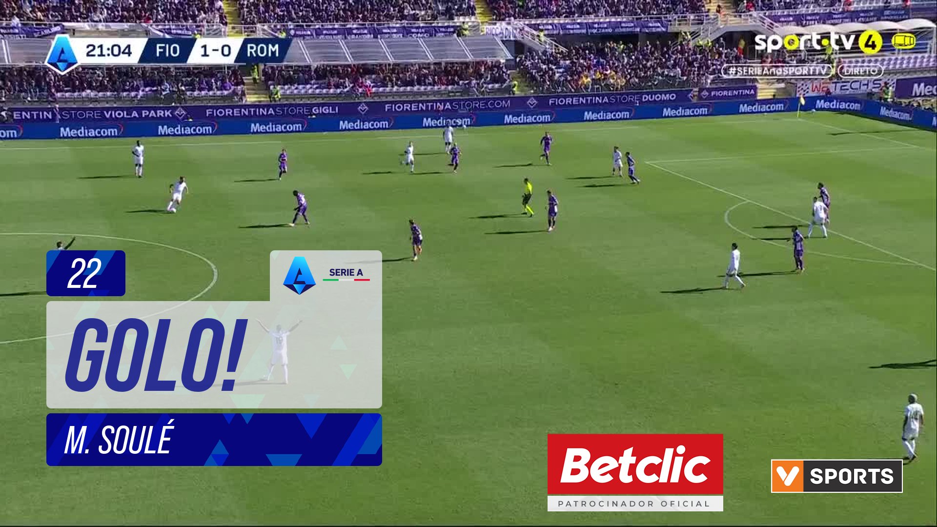 GOLO! Roma, M. Soulé aos 22', Fiorentina 1-1 Roma