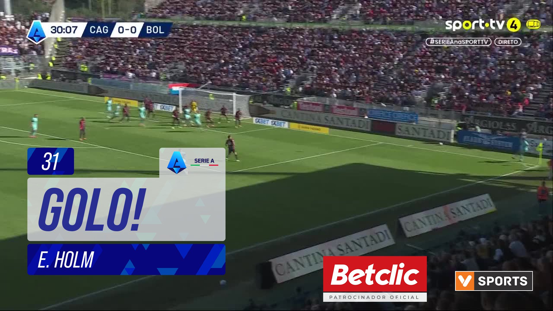 GOLO! Bologna, E. Holm aos 31', Cagliari 0-1 Bologna