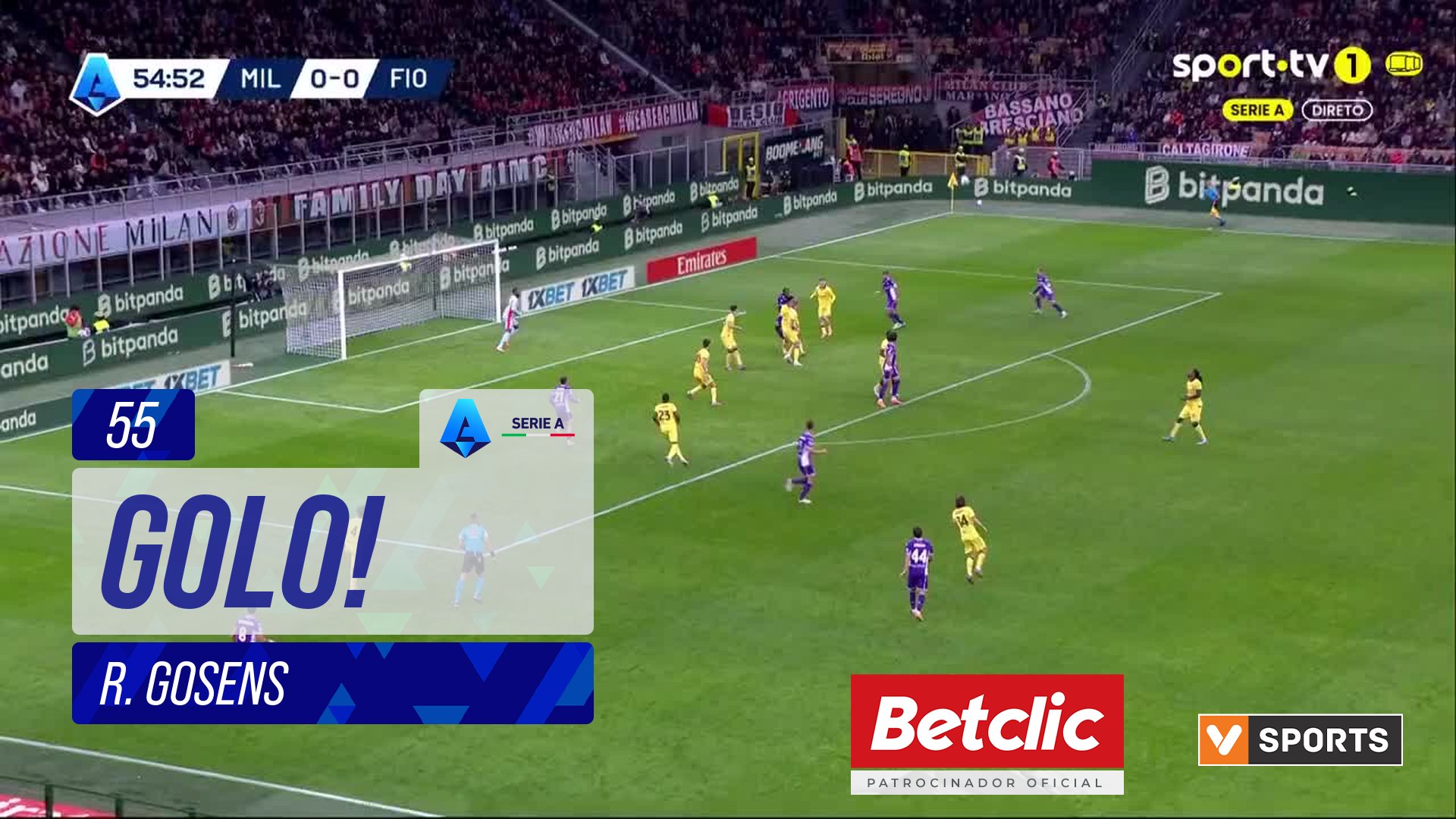 GOLO! Fiorentina, R. Gosens aos 55', Milan 0-1 Fiorentina
