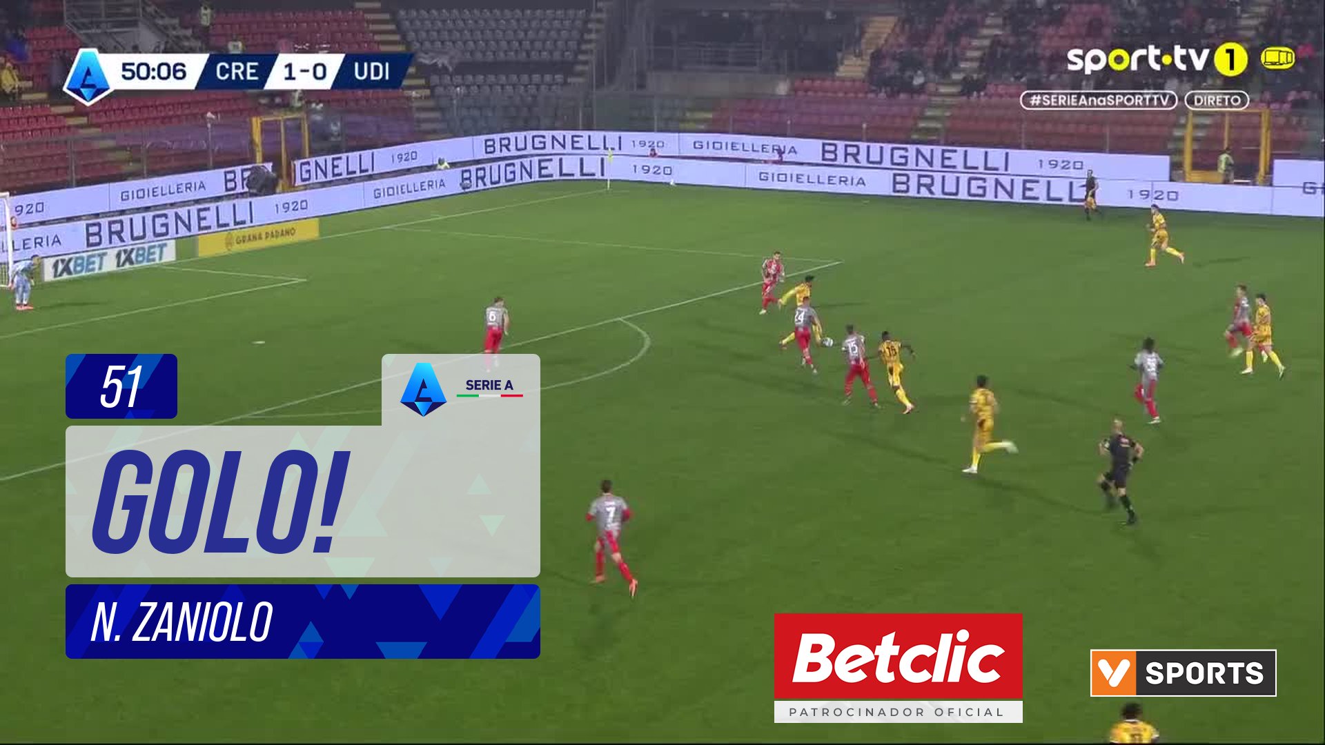 GOLO! Udinese, N. Zaniolo aos 51', Cremonese 1-1 Udinese