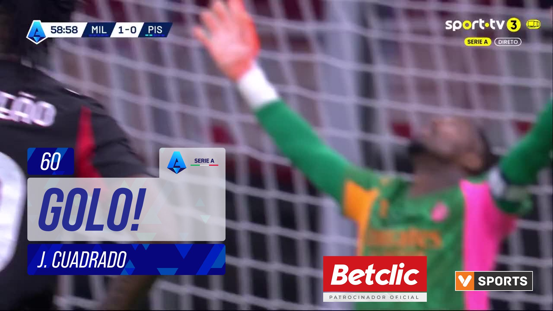 GOLO! Pisa, J. Cuadrado aos 60', Milan 1-1 Pisa