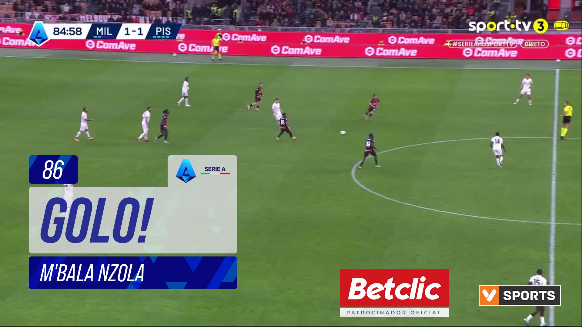 GOLO! Pisa, M'Bala Nzola aos 86', Milan 1-2 Pisa