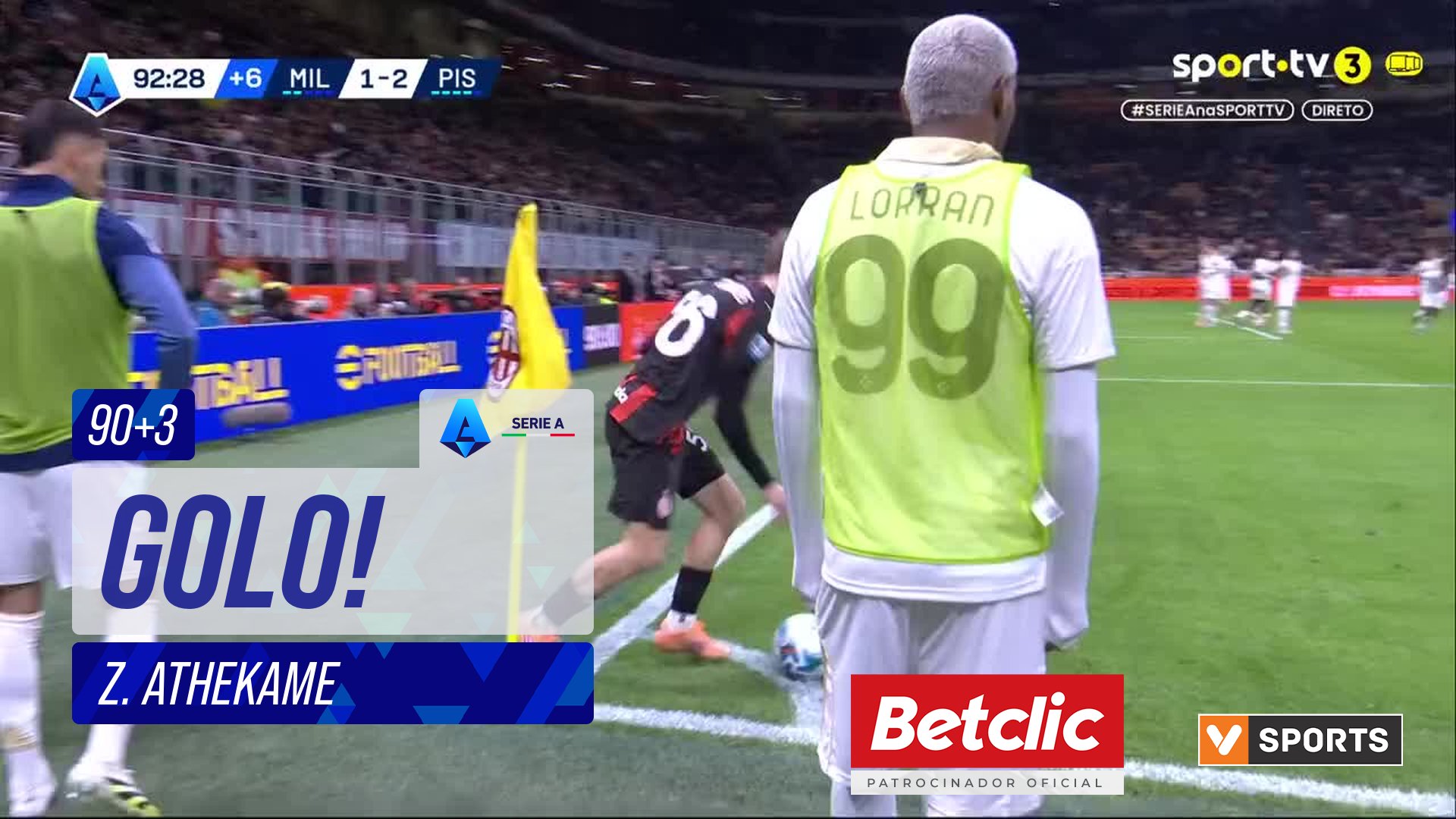 GOLO! Milan, Z. Athekame aos 90'+3', Milan 2-2 Pisa