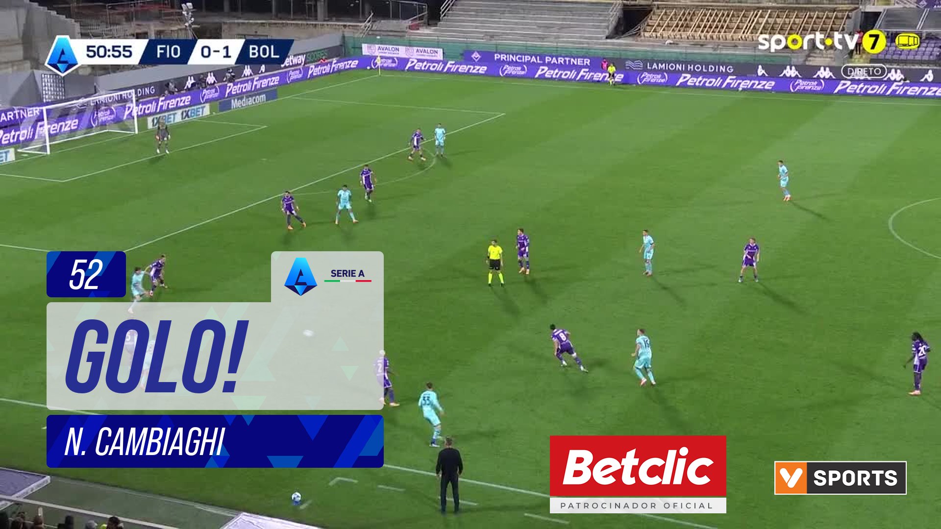 GOLO! Bologna, N. Cambiaghi aos 52', Fiorentina 0-2 Bologna