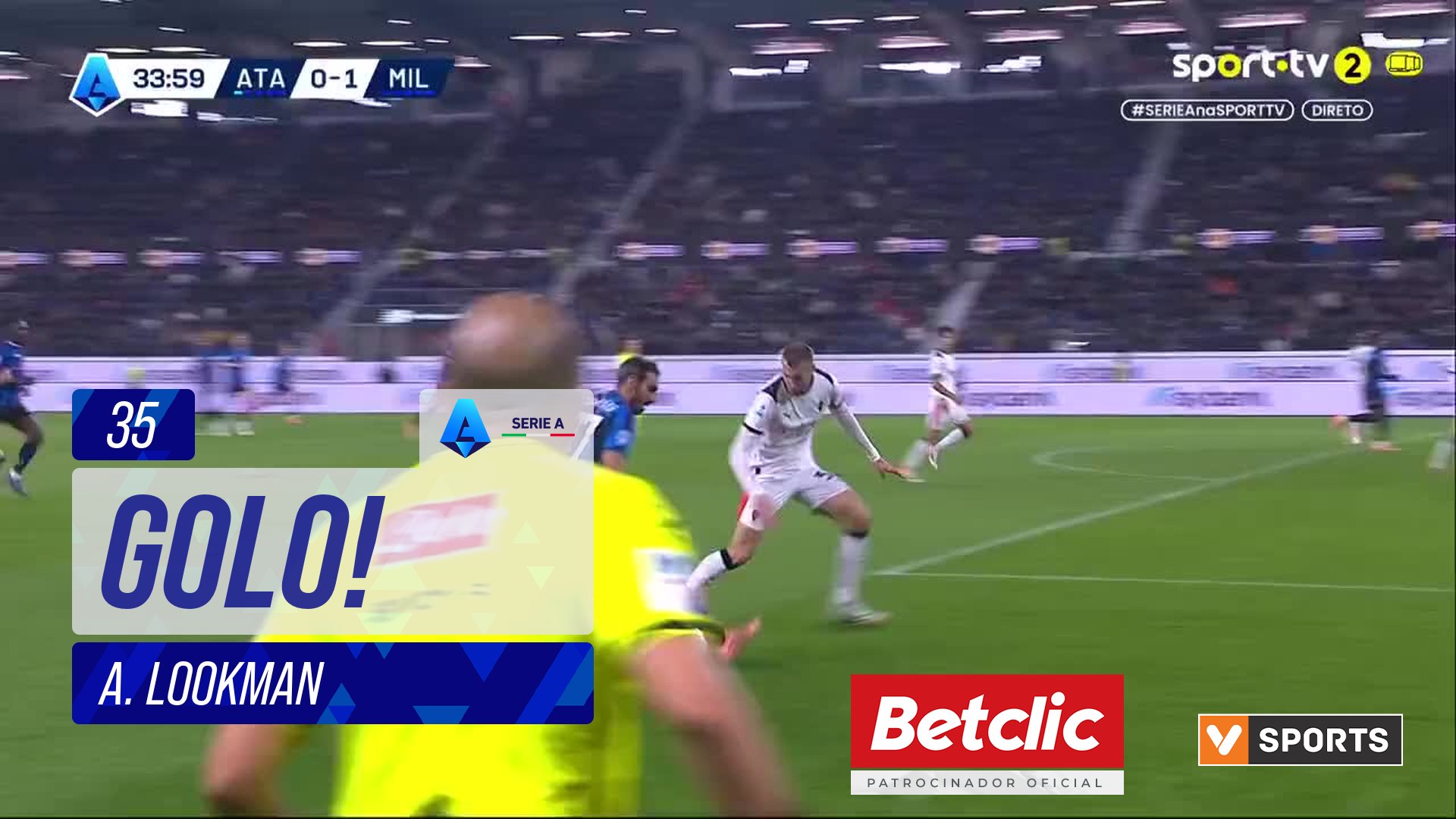 GOLO! Atalanta, A. Lookman aos 35', Atalanta 1-1 Milan