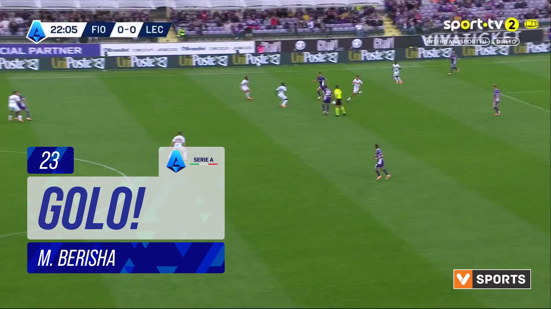 GOLO! Lecce, M. Berisha aos 23', Fiorentina 0-1 Lecce