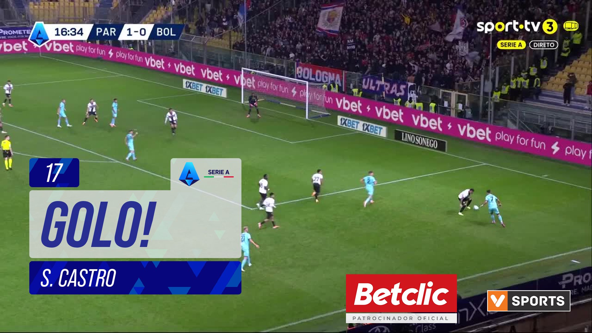 GOLO! Bologna, S. Castro aos 17', Parma 1-1 Bologna