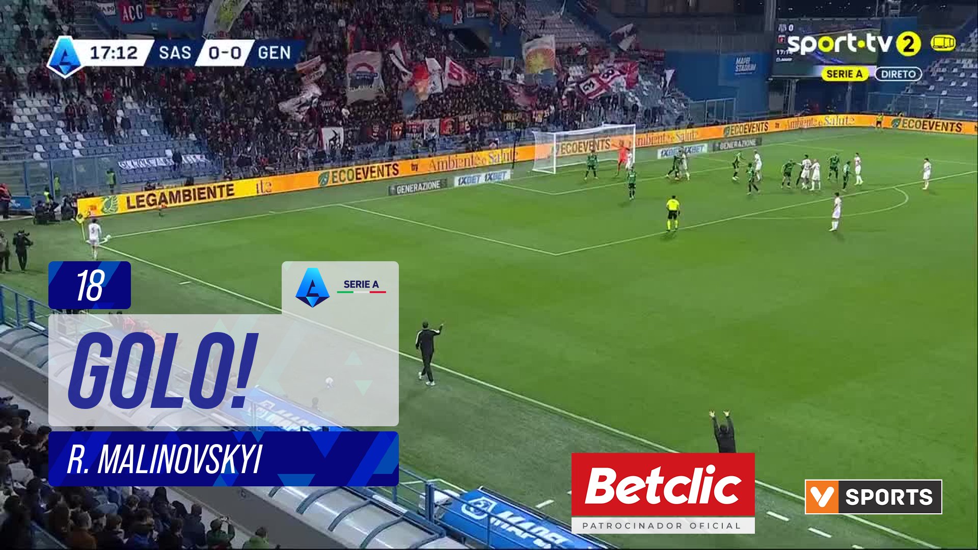 GOLO! Genoa, R. Malinovskyi aos 18', Sassuolo 0-1 Genoa