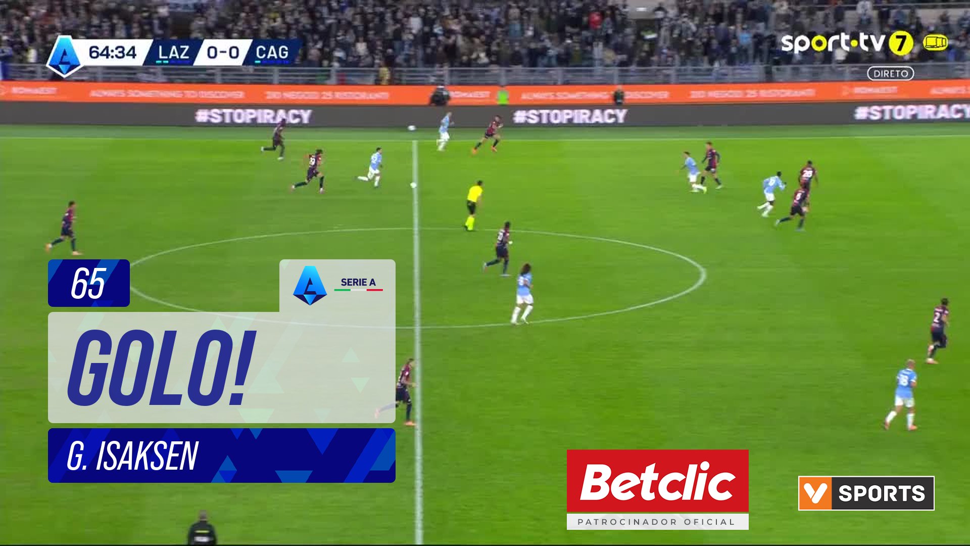 GOLO! Lazio, G. Isaksen aos 65', Lazio 1-0 Cagliari