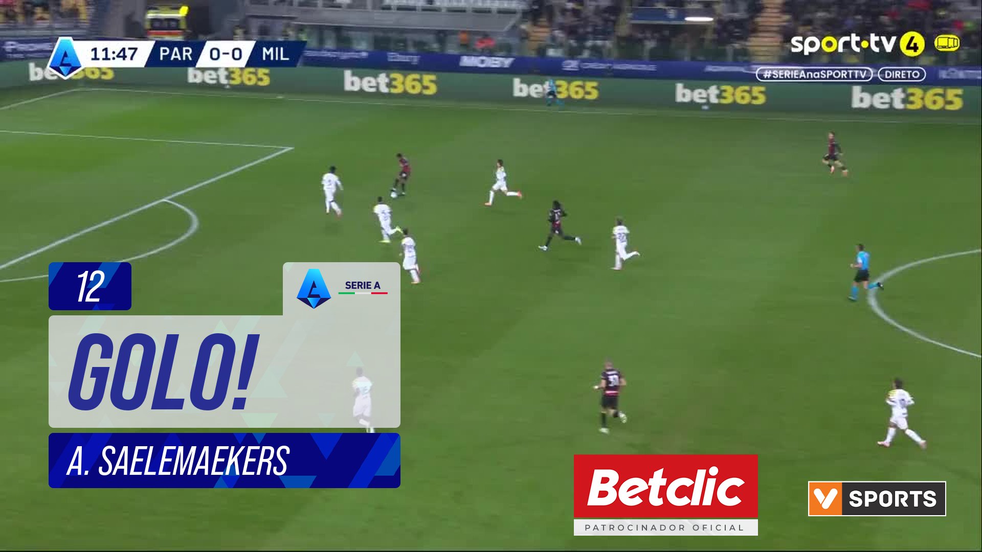 GOLO! Milan, A. Saelemaekers aos 12', Parma 0-1 Milan
