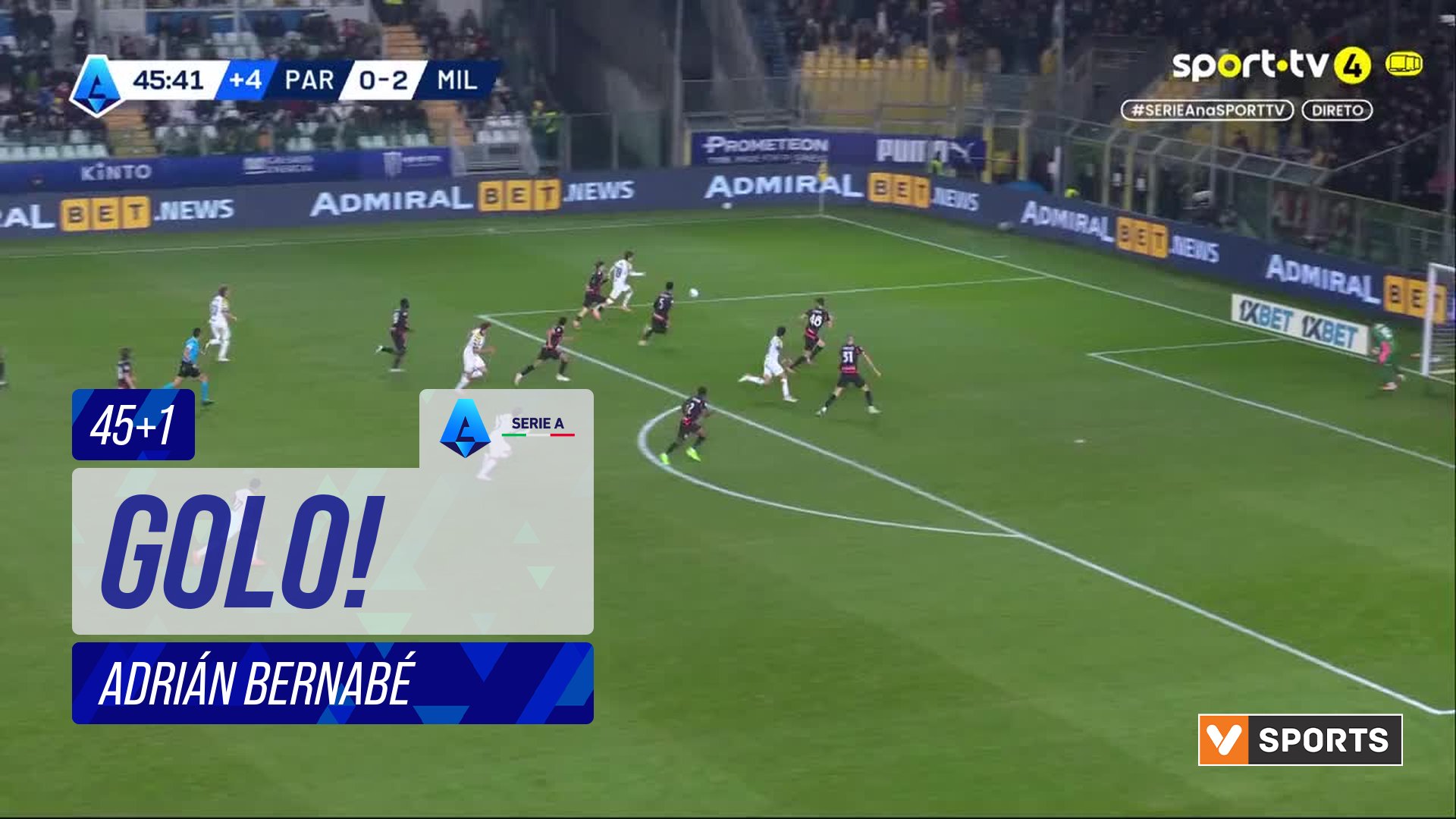 GOLO! Parma, Adrián Bernabé aos 45'+1', Parma 1-2 Milan