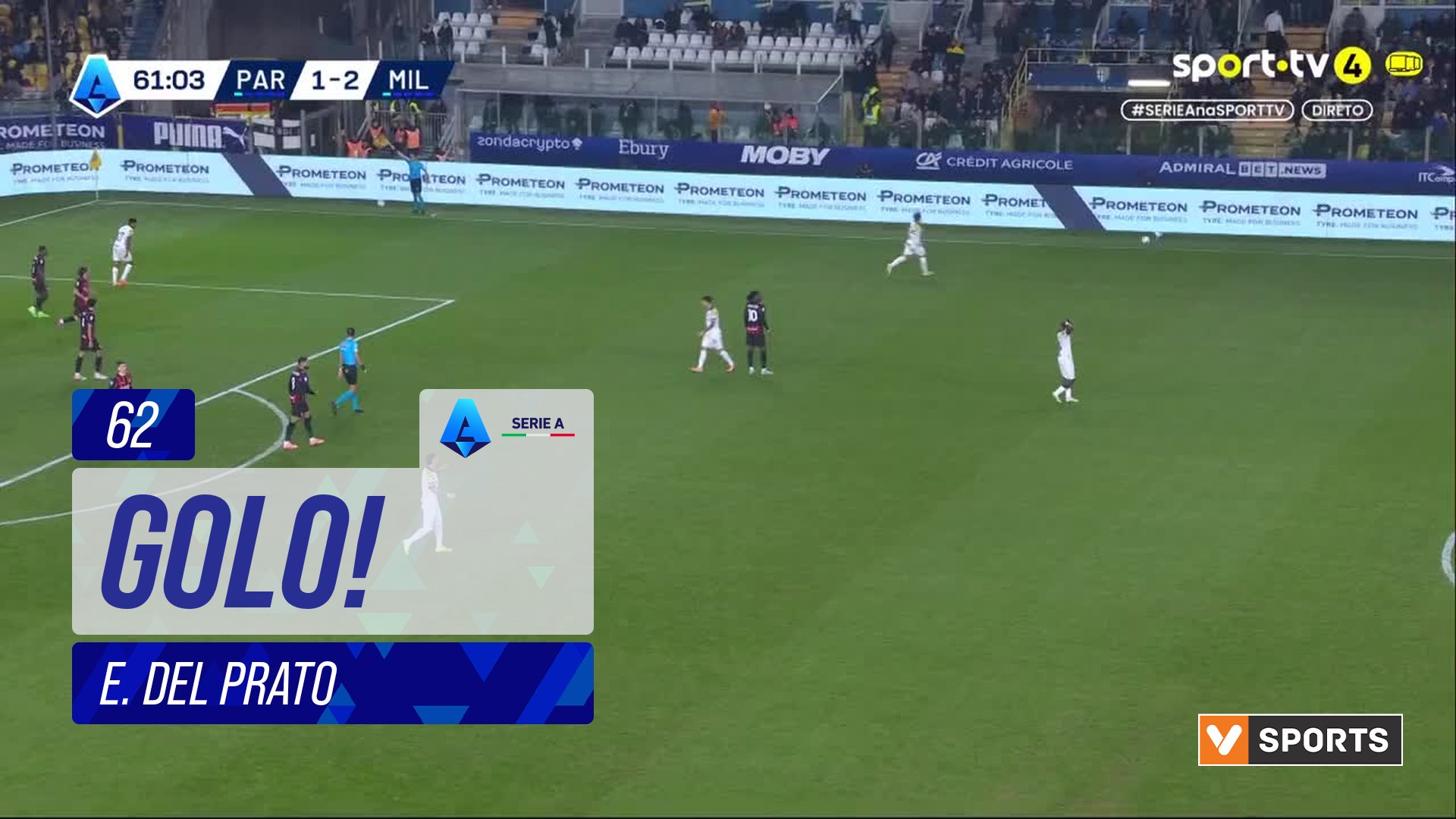GOLO! Parma, E. Del Prato aos 62', Parma 2-2 Milan