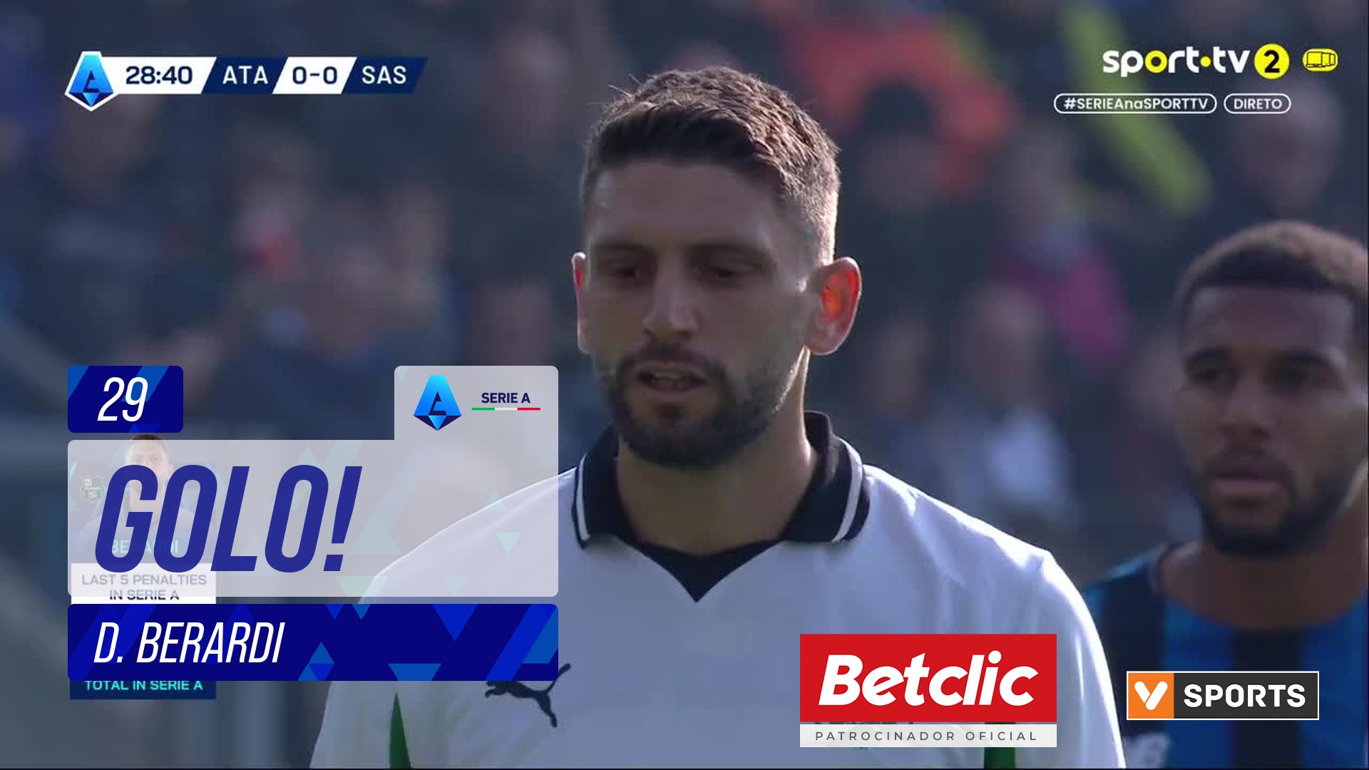 GOLO! Sassuolo, D. Berardi aos 29', Atalanta 0-1 Sassuolo